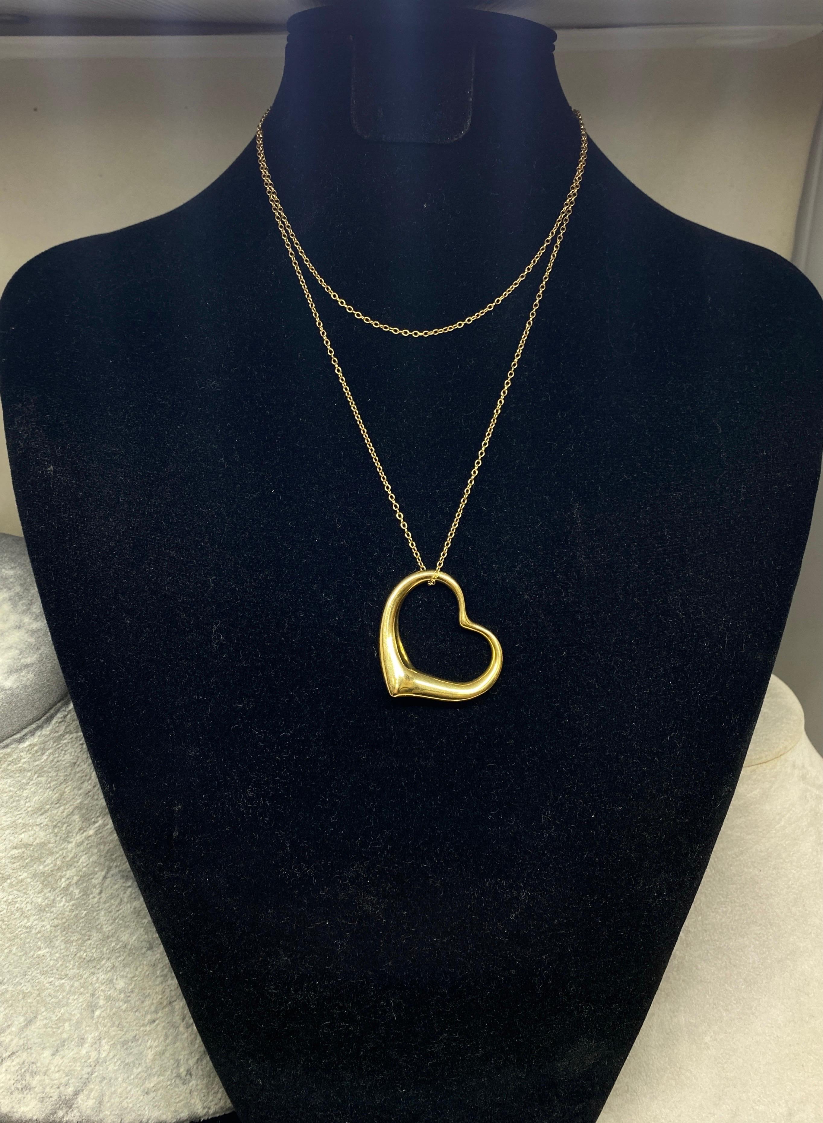 18k Yellow Gold Tiffany & Co EXTRA Large Elsa Peretti Open Hear Necklace Pendant For Sale 6