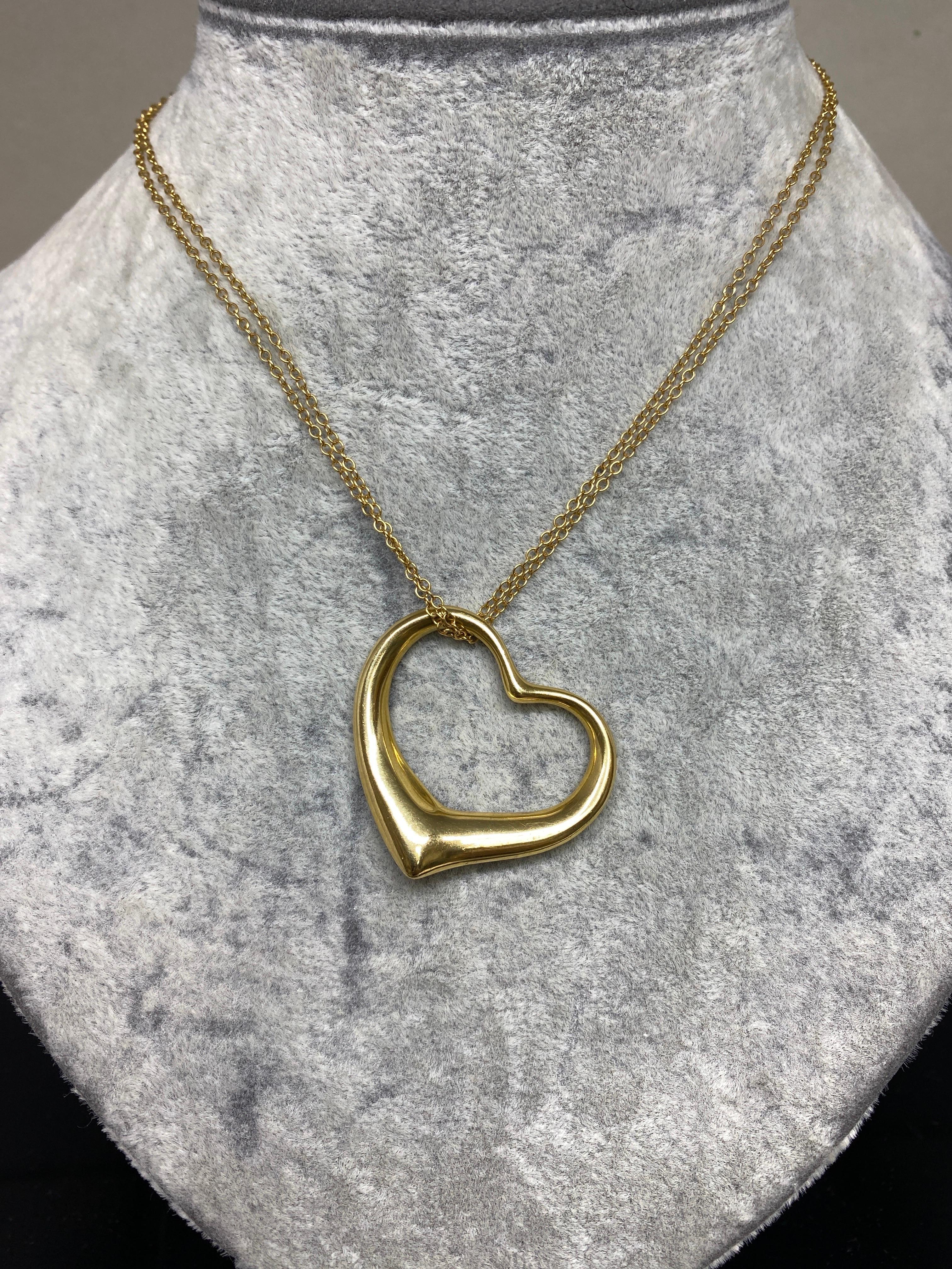 18k Yellow Gold Tiffany & Co EXTRA Large Elsa Peretti Open Hear Necklace Pendant In Good Condition In Bernardsville, NJ