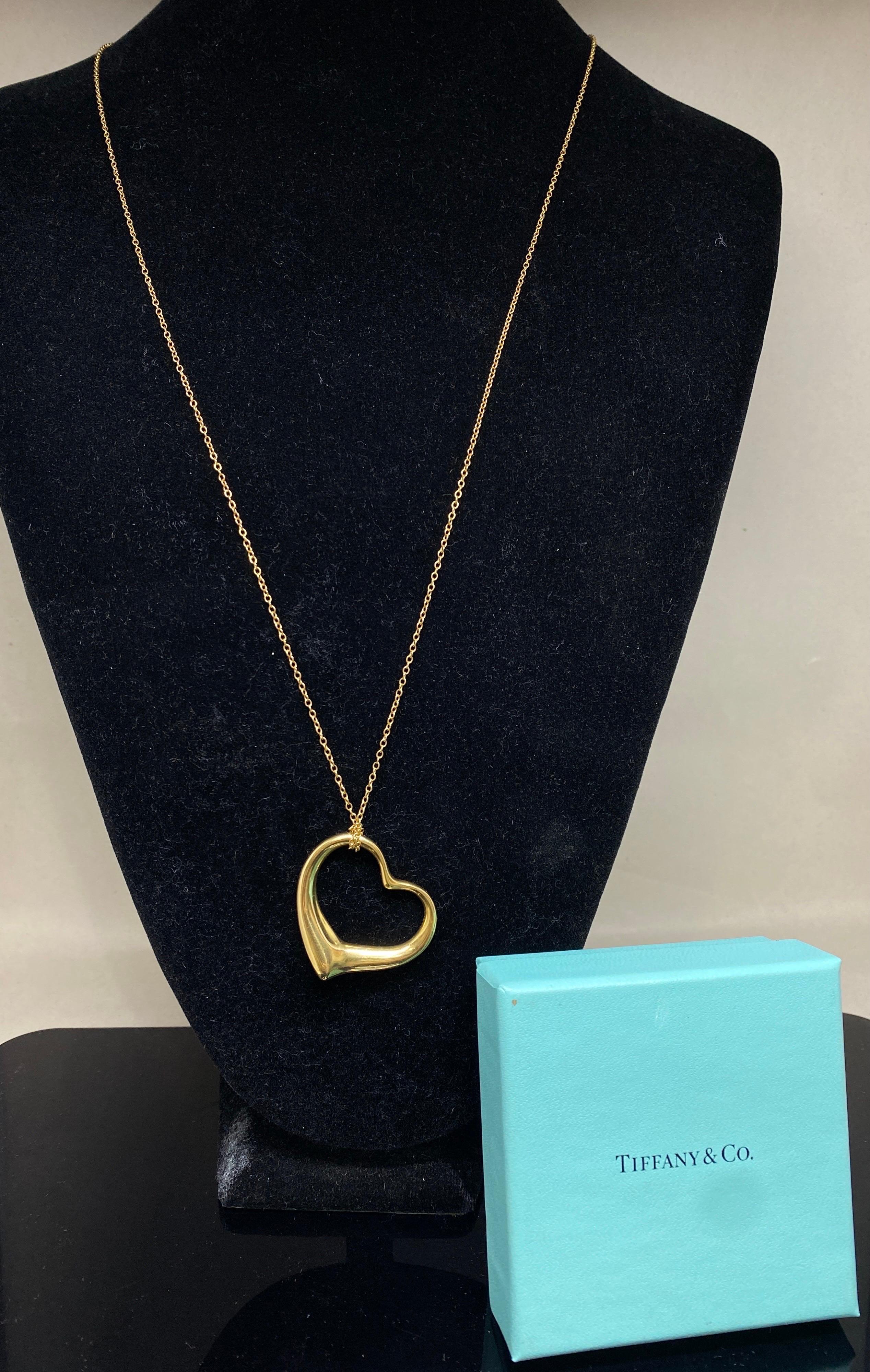 Women's 18k Yellow Gold Tiffany & Co EXTRA Large Elsa Peretti Open Hear Necklace Pendant For Sale