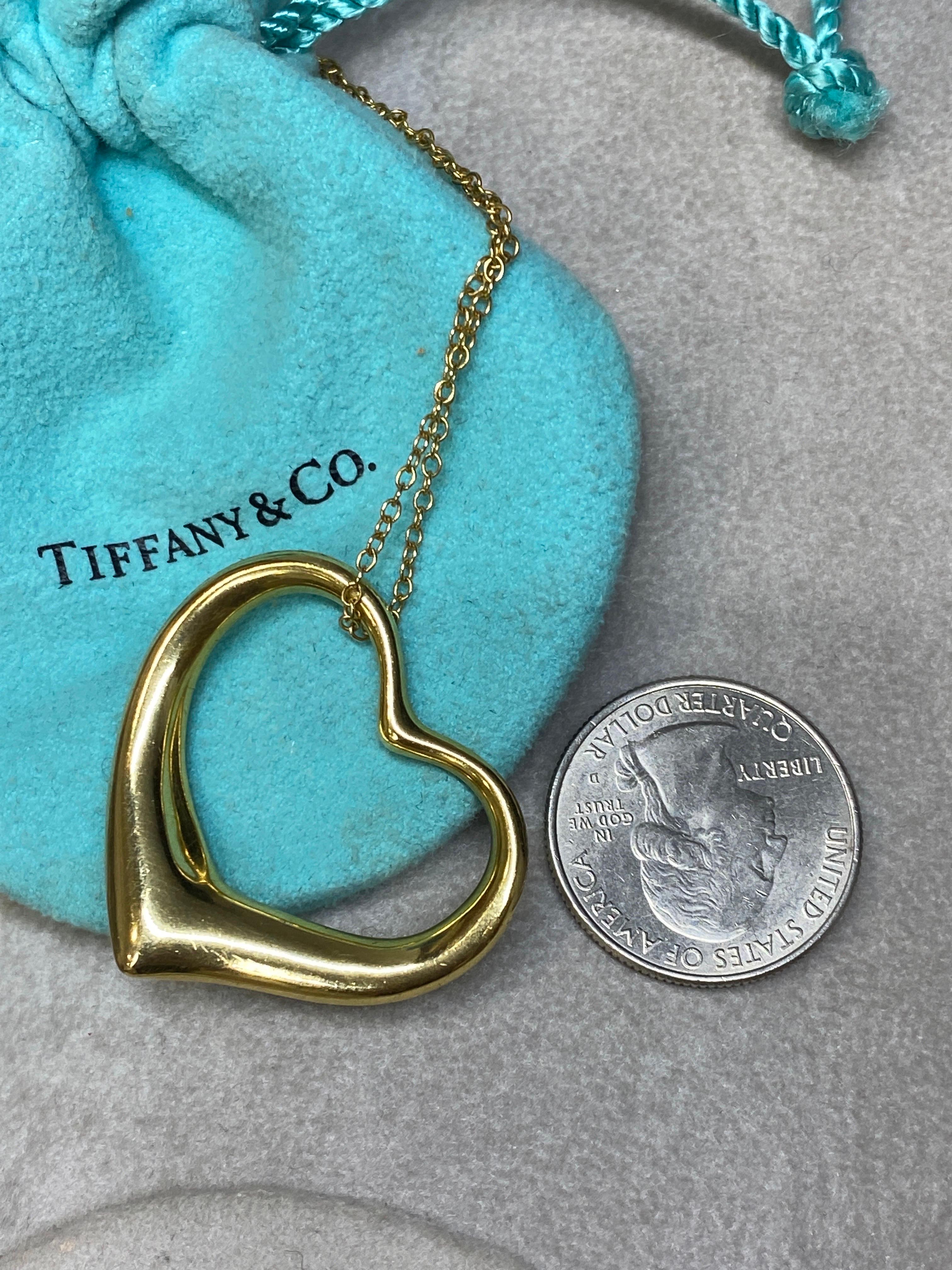 18k Yellow Gold Tiffany & Co EXTRA Large Elsa Peretti Open Hear Necklace Pendant For Sale 2