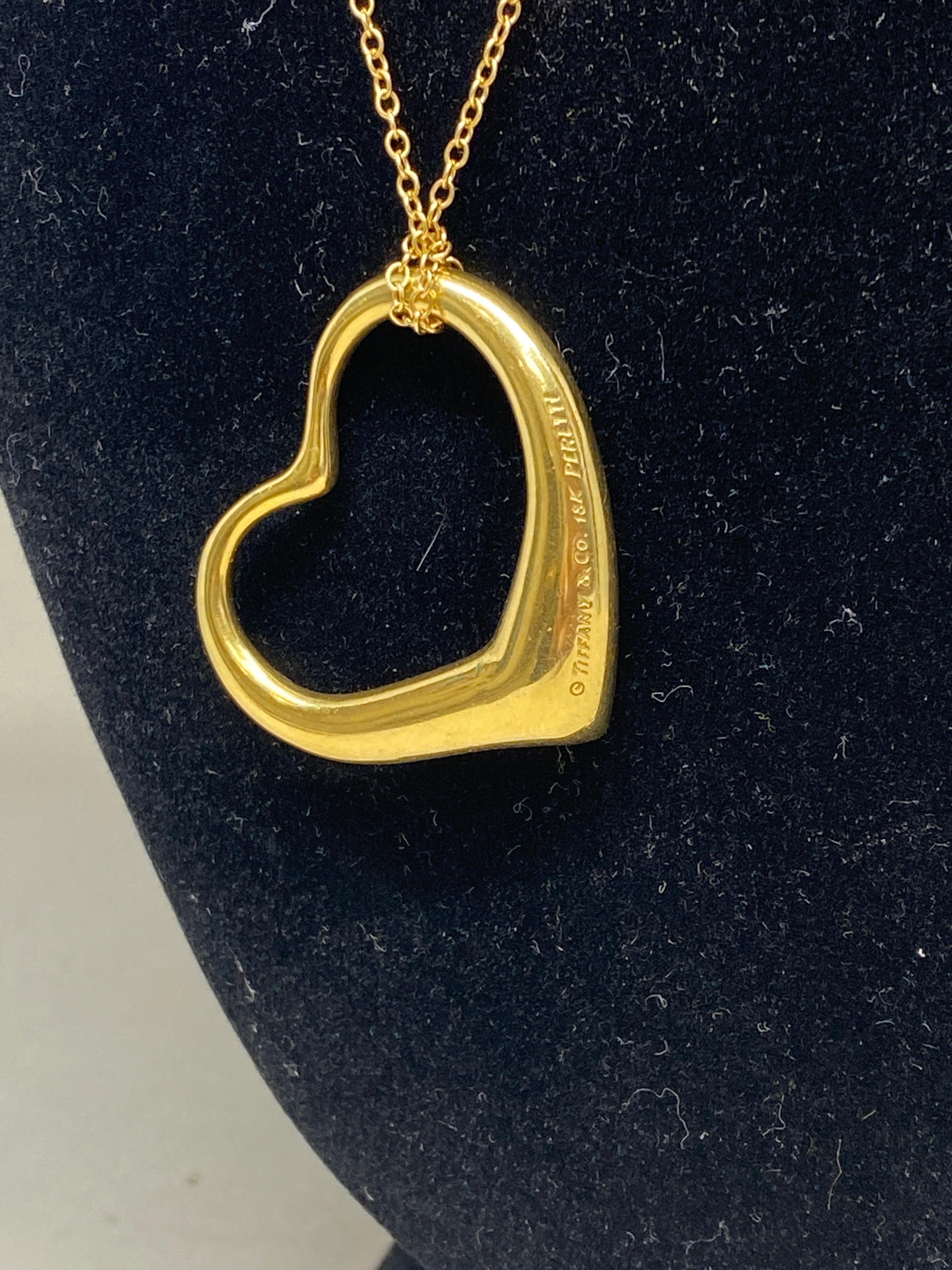 18k Yellow Gold Tiffany & Co EXTRA Large Elsa Peretti Open Hear Necklace Pendant For Sale 3