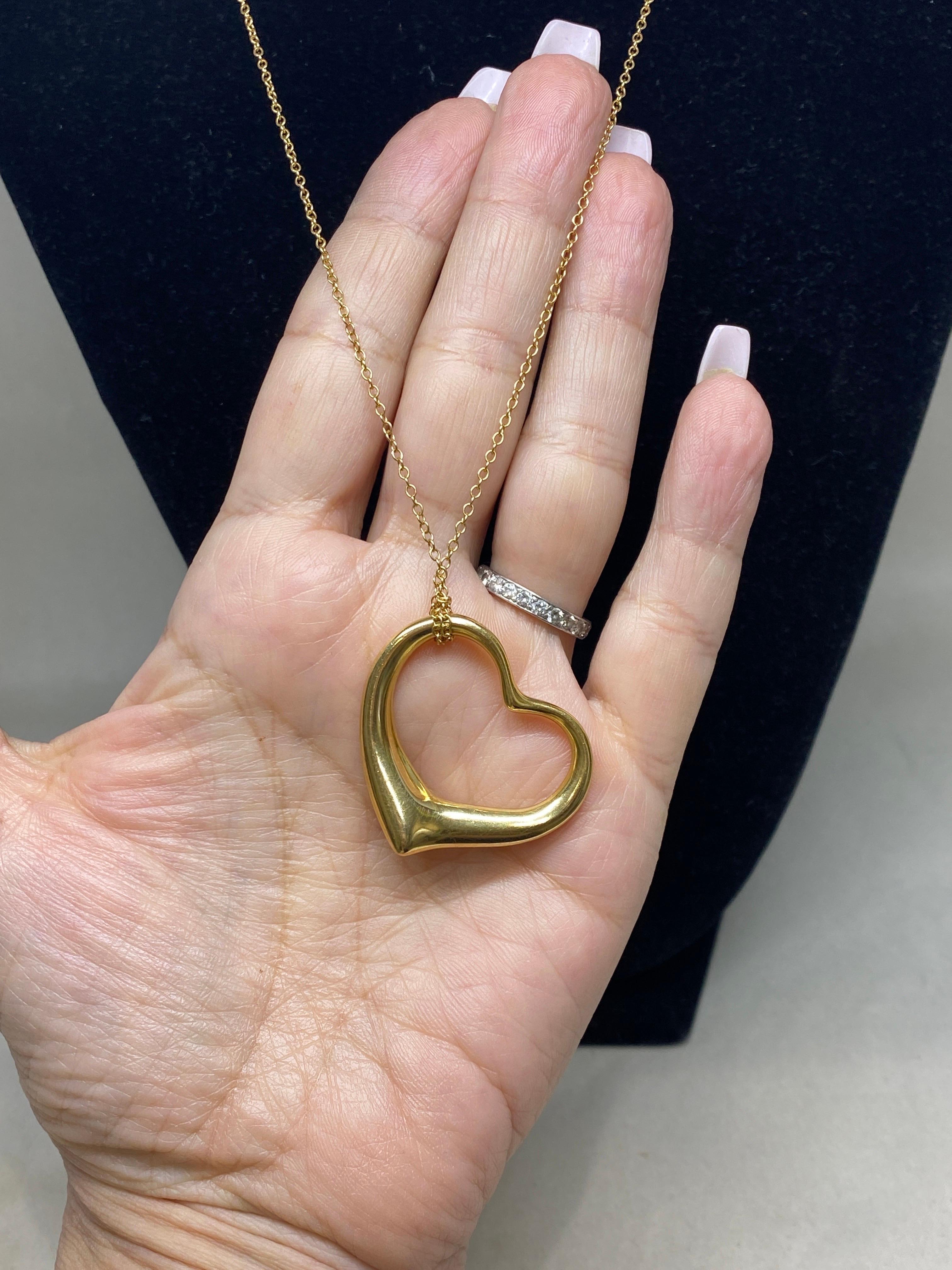 18k Yellow Gold Tiffany & Co EXTRA Large Elsa Peretti Open Hear Necklace Pendant 4