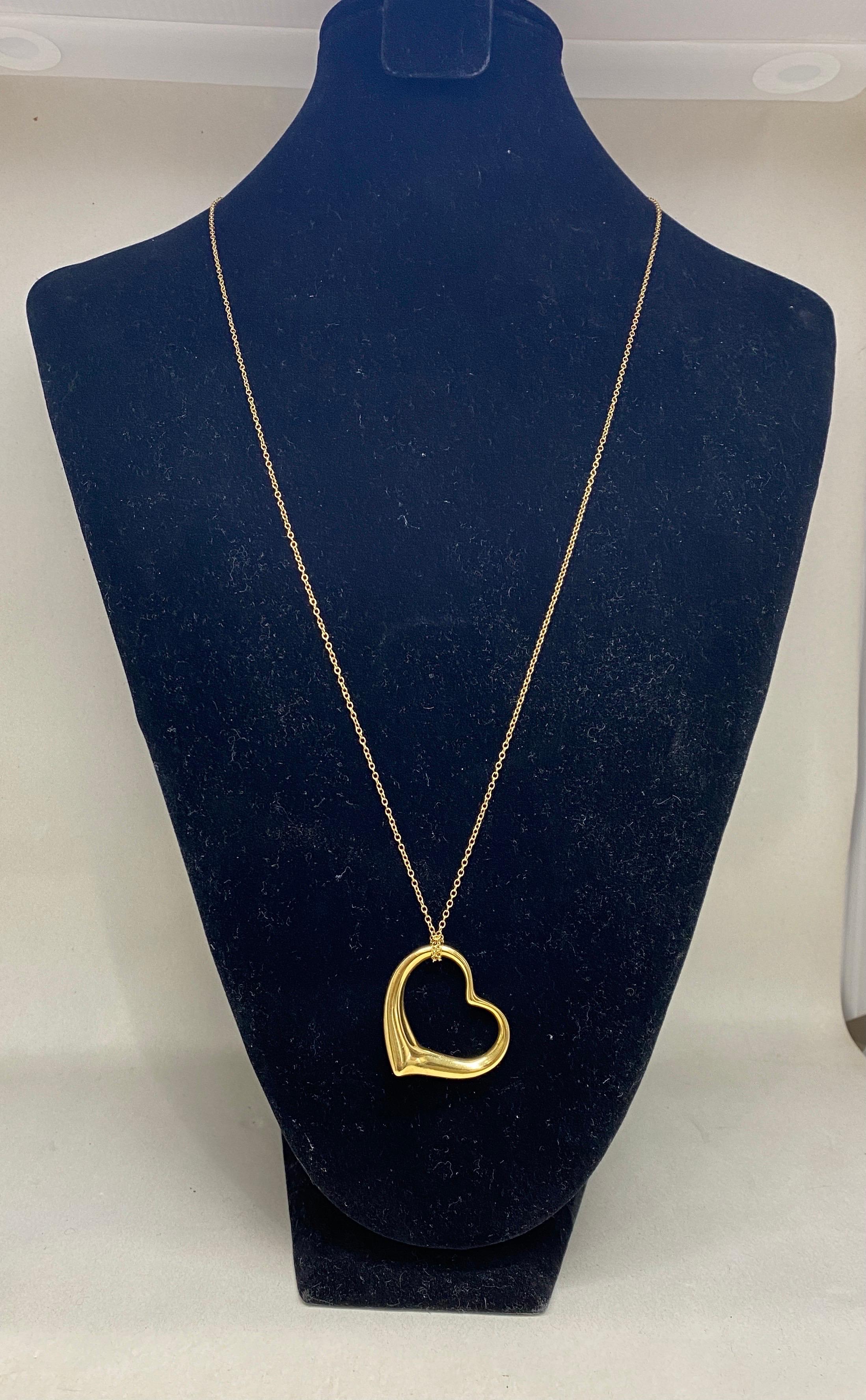 18k Yellow Gold Tiffany & Co EXTRA Large Elsa Peretti Open Hear Necklace Pendant For Sale 5