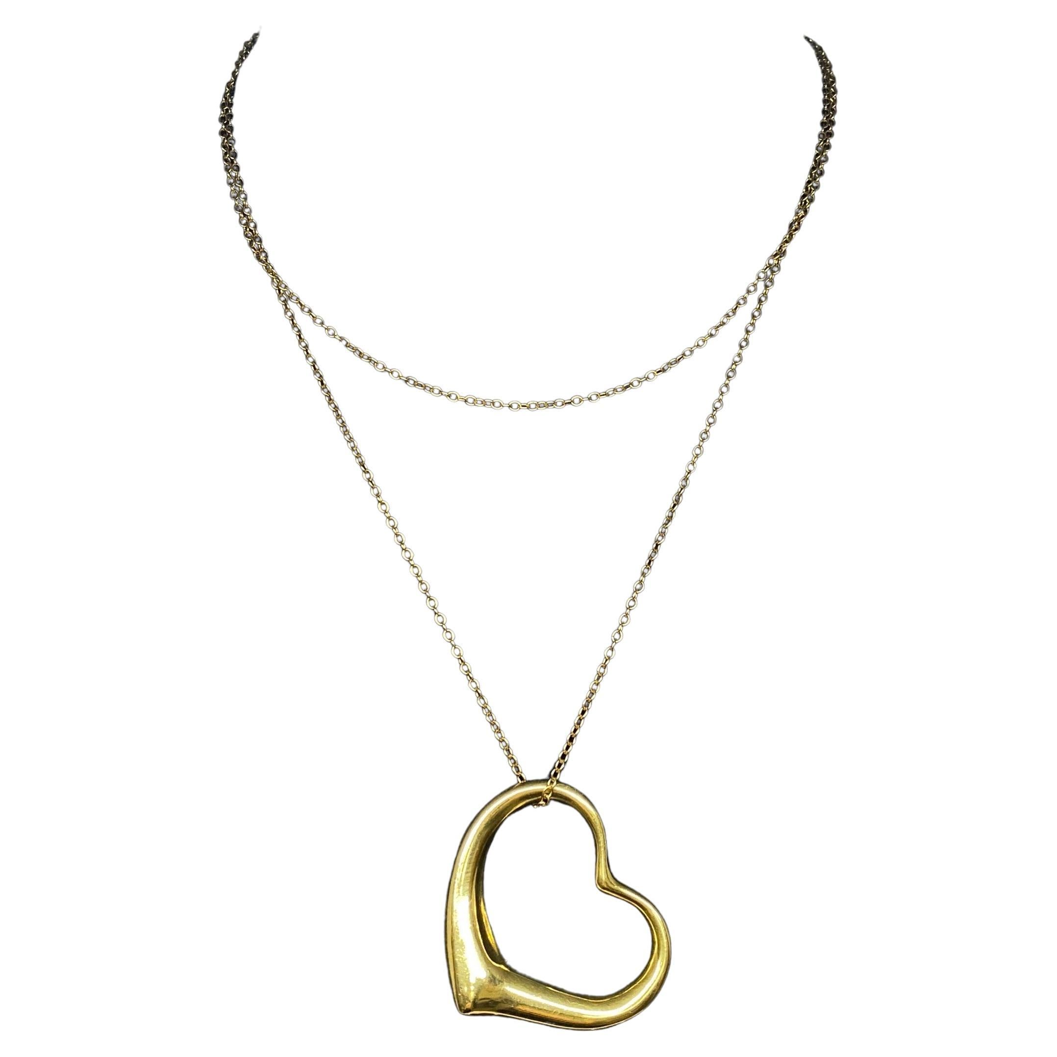 18k Yellow Gold Tiffany & Co EXTRA Large Elsa Peretti Open Hear Necklace Pendant For Sale