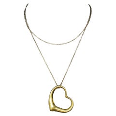 18k Yellow Gold Tiffany & Co EXTRA Large Elsa Peretti Open Hear Necklace Pendant
