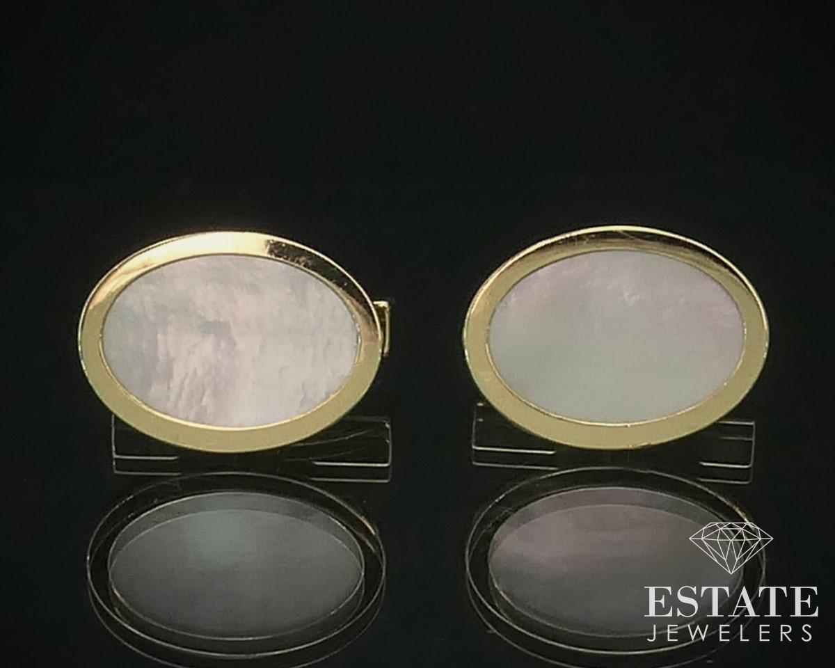 Oval Cut 18k Yellow Gold Tiffany & Co. Oval Mother of Pearl Cufflinks 14g i15111 For Sale