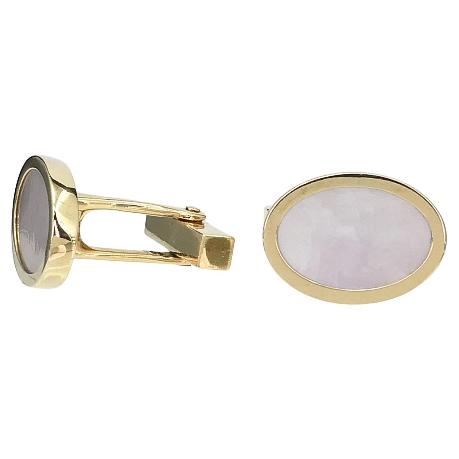 18k Yellow Gold Tiffany & Co. Oval Mother of Pearl Cufflinks 14g i15111