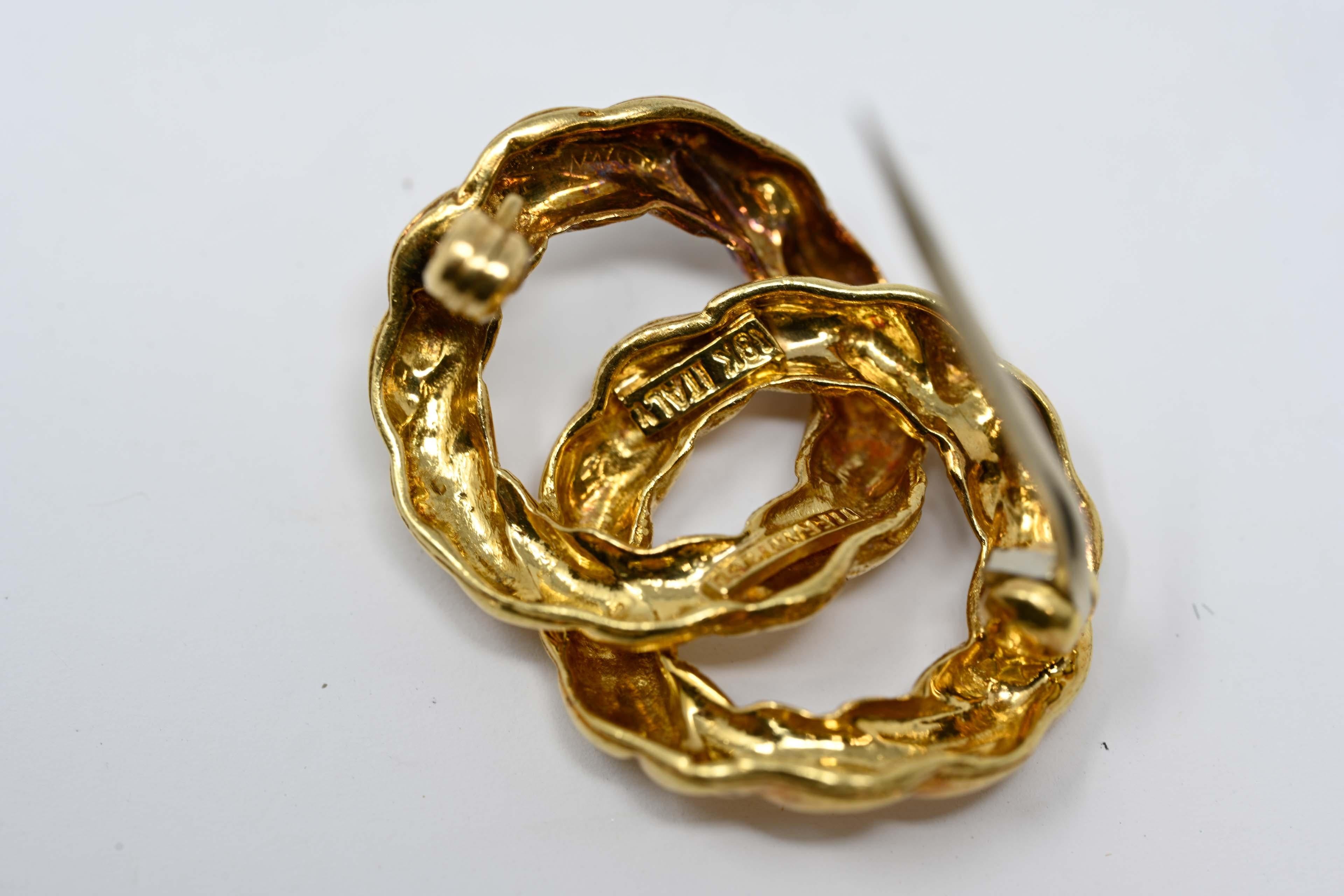 Broche en or jaune 18k Tiffany & Co Rope Knot Twist Pour femmes en vente