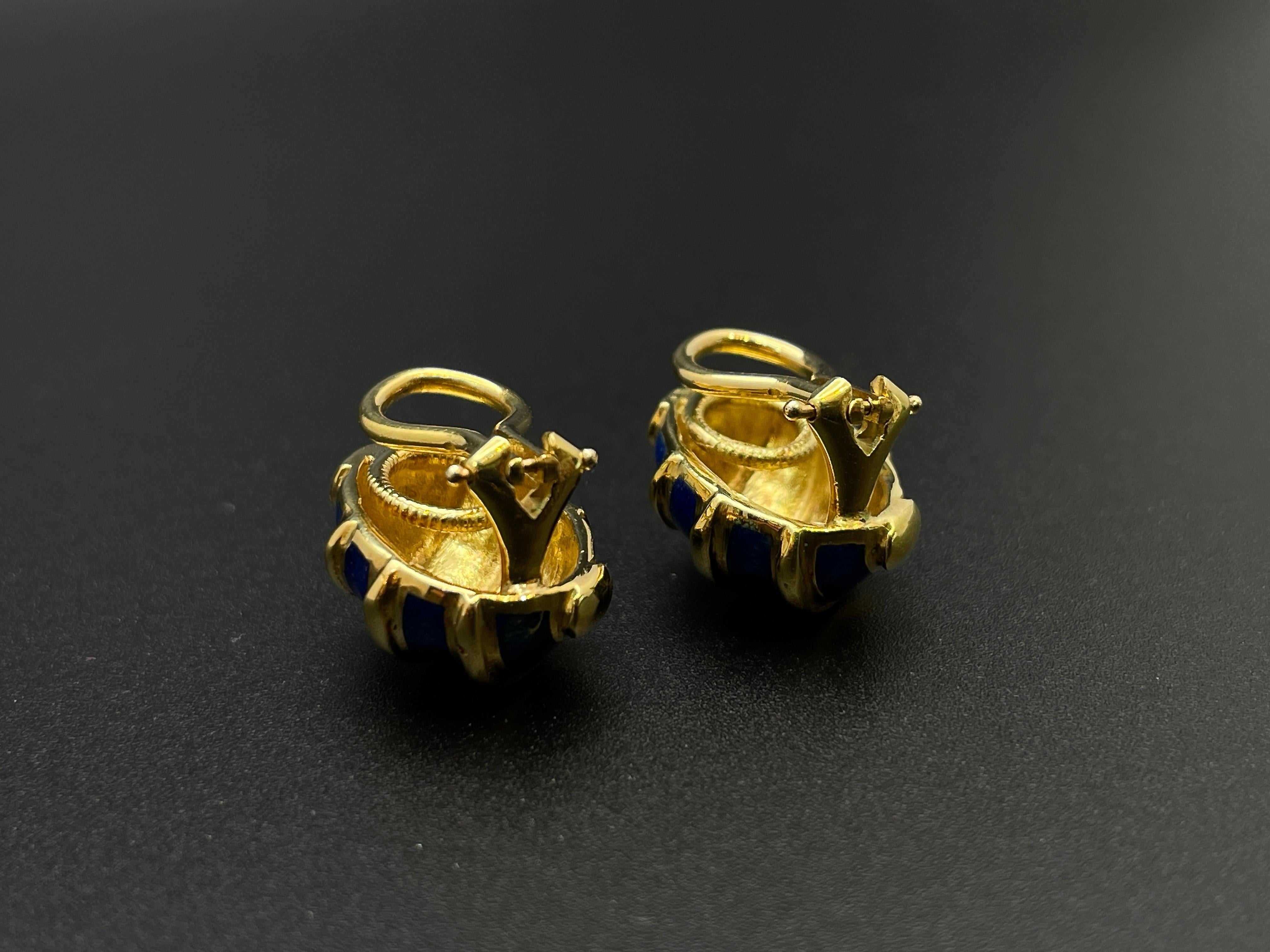 18K Yellow Gold Tiffany & Co. Schlumberger Blue Enamel Earrings For Sale 1