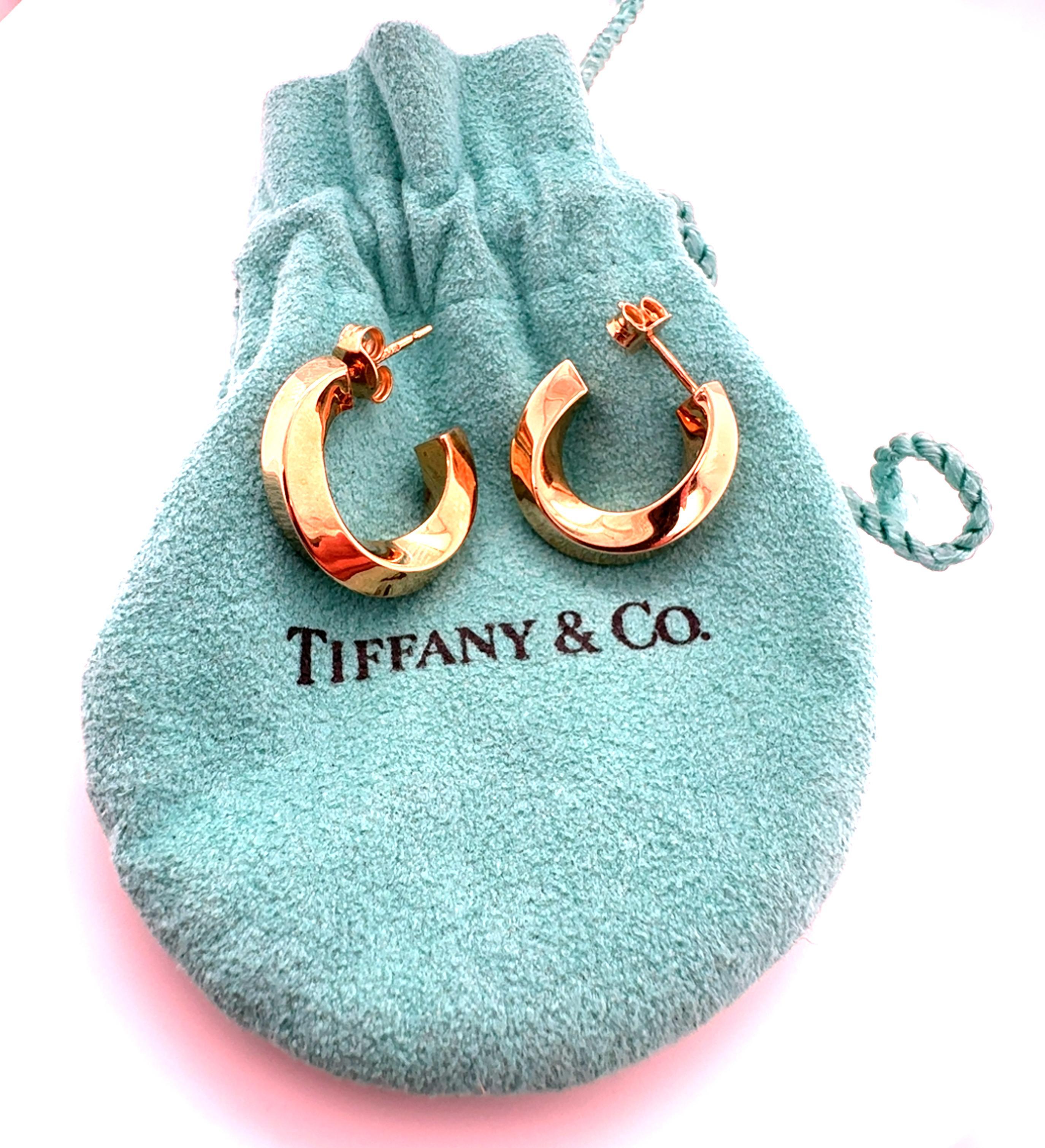 18k Yellow Gold Tiffany & Co. Twist Hoop Earrings For Sale 1