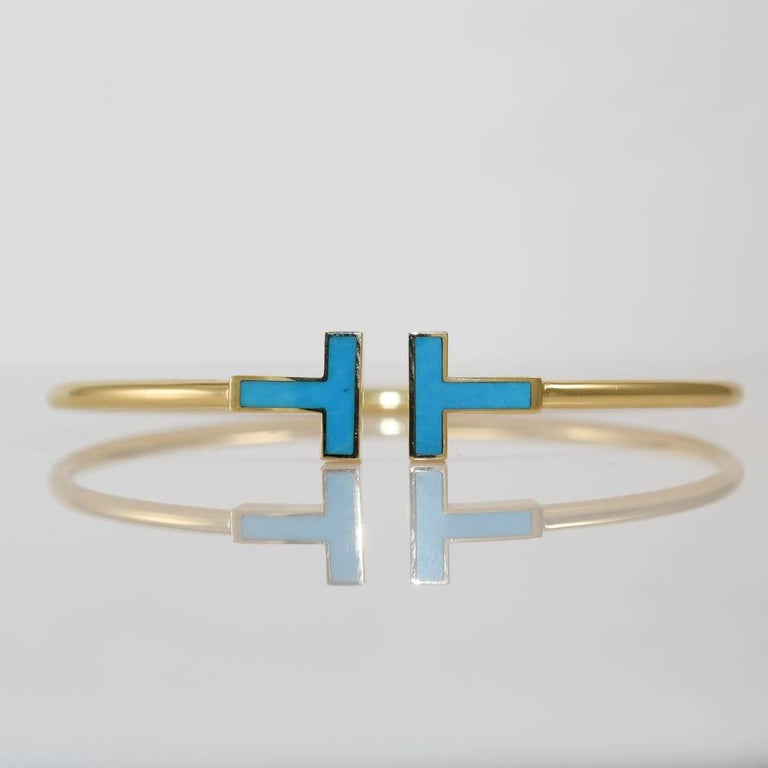18k Yellow Gold Tiffany T Wire Turquoise Bracelet, with Box