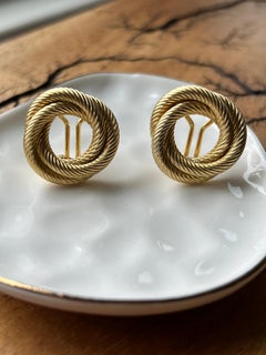 18k Yellow Gold Tiffany Twisted Rope Circle Omega Back Earrings 1980s
