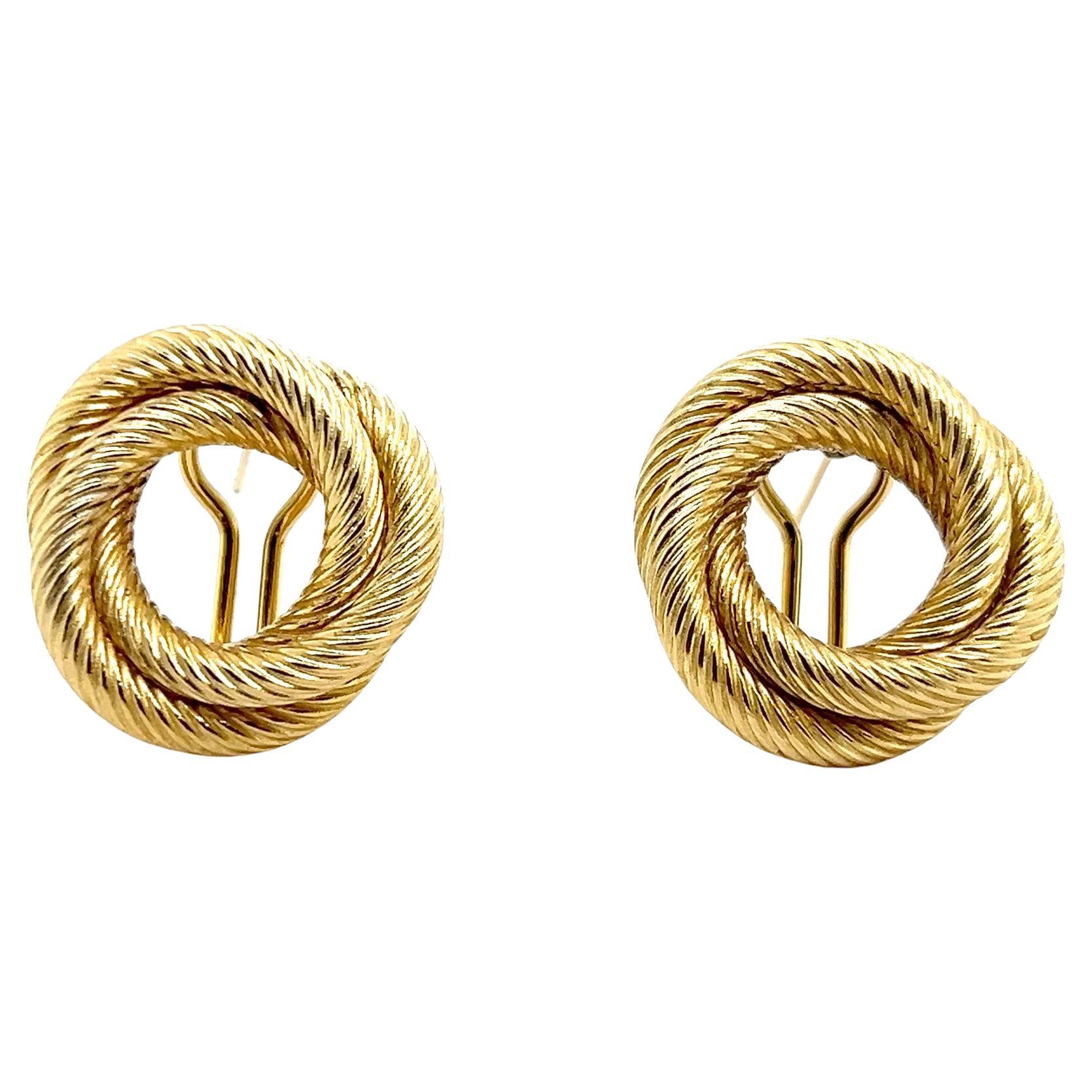 Orecchini Tiffany in oro giallo 18 carati con cerchio a spirale Omega 1980