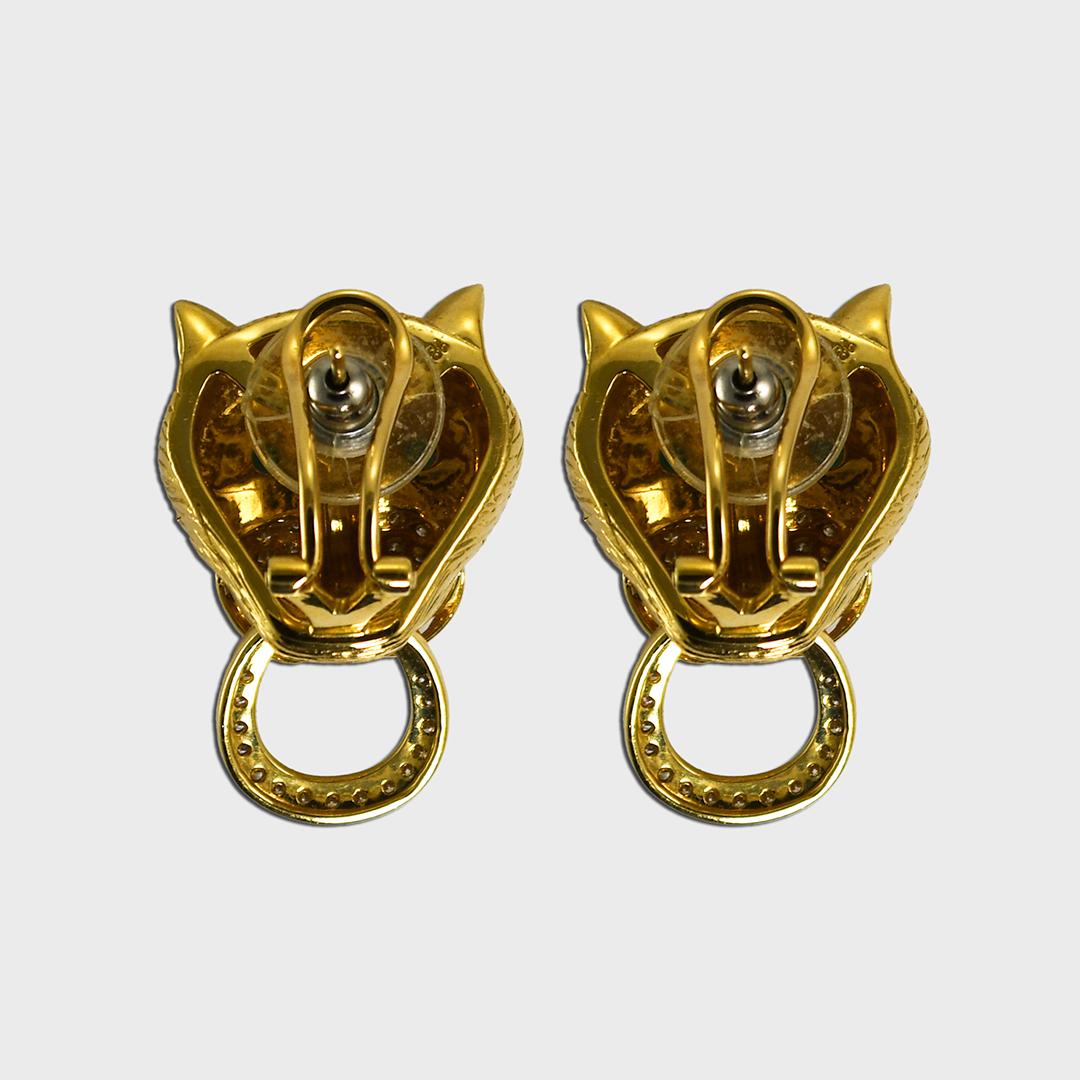 18K Yellow Gold Tiger Diamond Earrings In Excellent Condition For Sale In Laguna Beach, CA