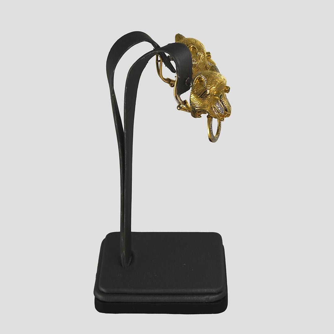 18K Yellow Gold Tiger Diamond Earrings For Sale 1