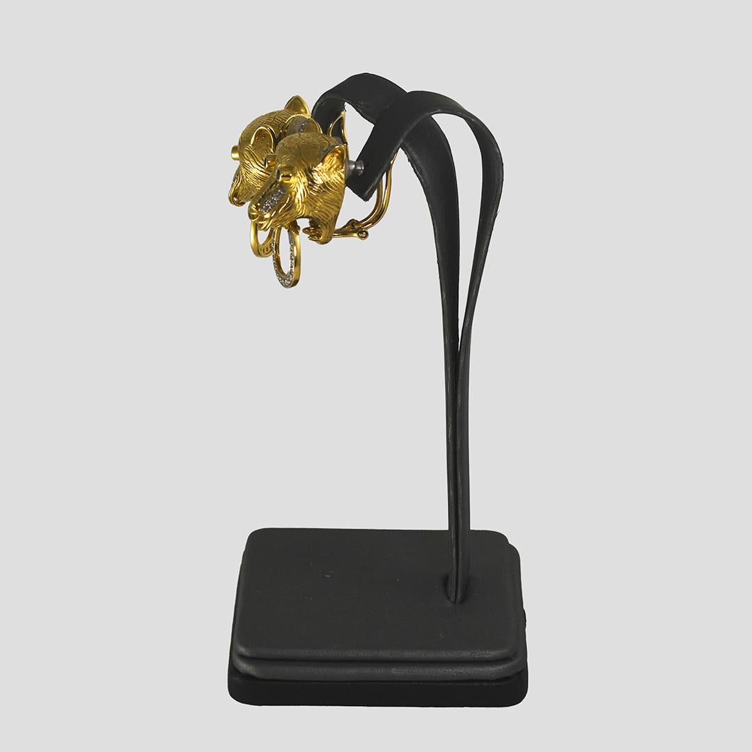 18K Yellow Gold Tiger Diamond Earrings For Sale 2