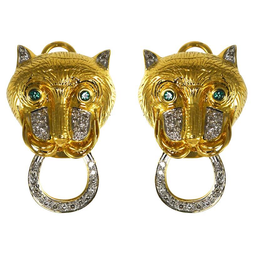18 Karat Gelbgold Tiger-Diamant-Ohrringe