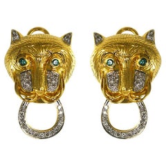 18 Karat Gelbgold Tiger-Diamant-Ohrringe