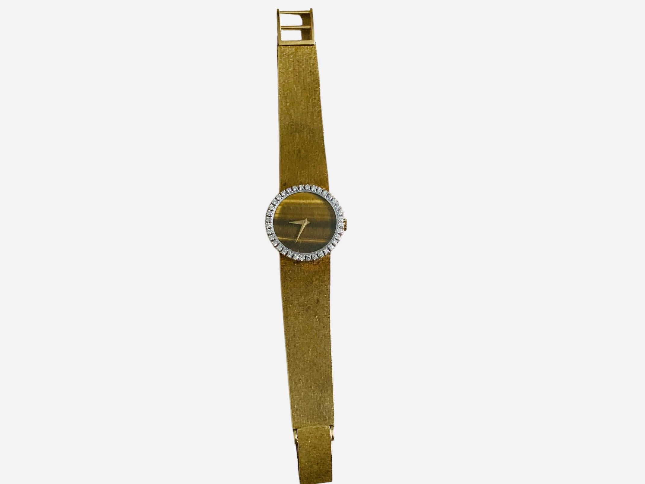 18K Yellow Gold Tiger Eye Baume & Mercier Women Wrist Watch For Sale 7