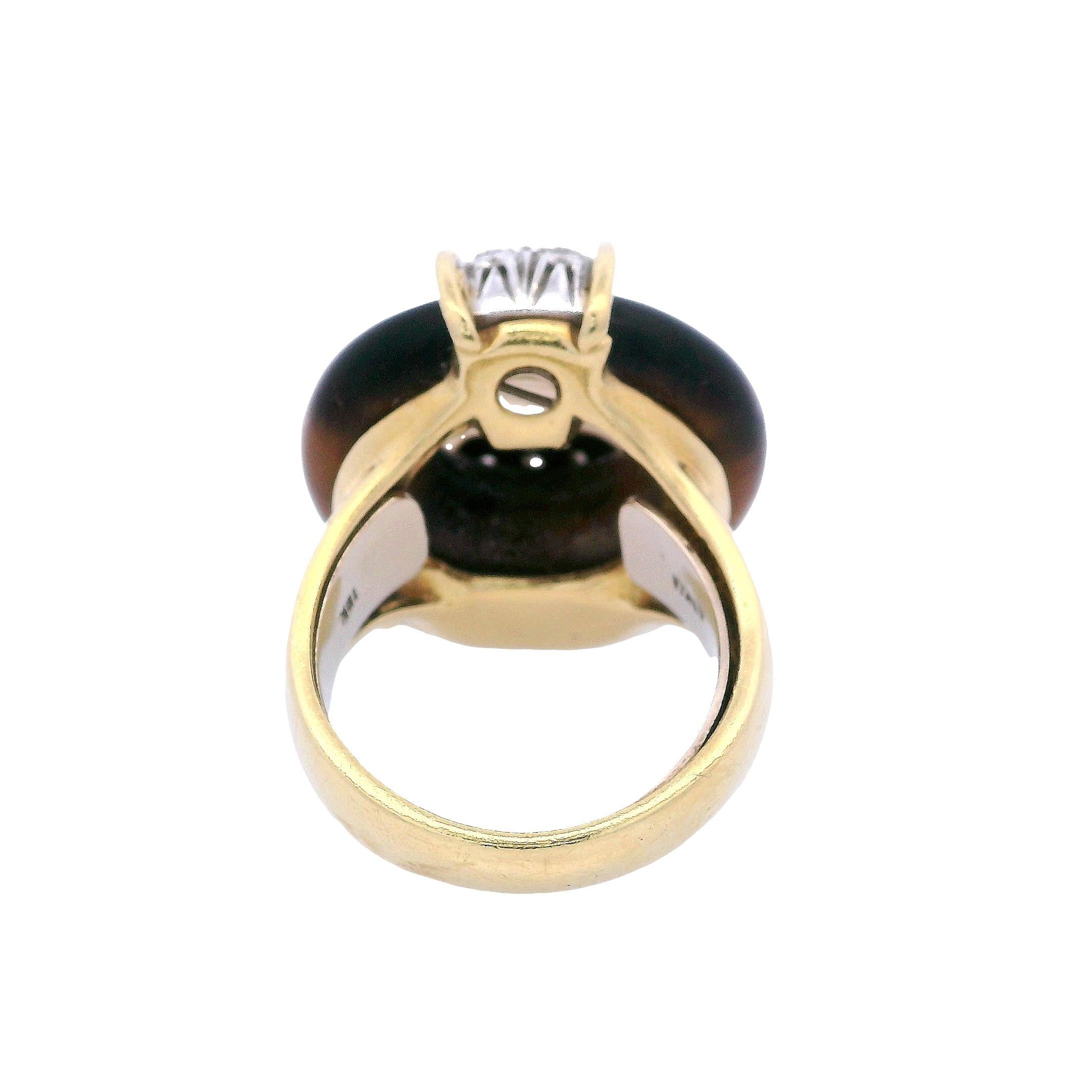 Anillo de Ojo de Tigre y Diamante en Oro Amarillo de 18 K en venta 2