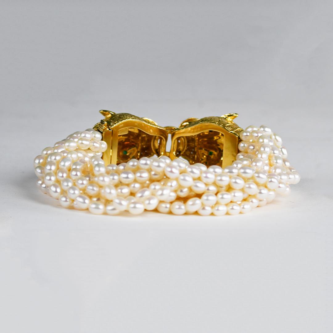 Uncut 18K Yellow Gold Tiger Freshwater Pearl Bracelet For Sale