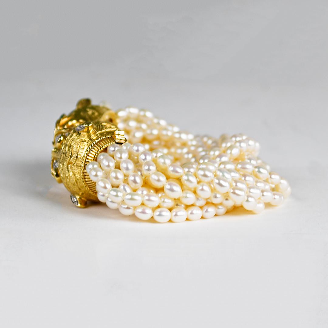 18K Yellow Gold Tiger Freshwater Pearl Bracelet In Excellent Condition For Sale In Laguna Beach, CA