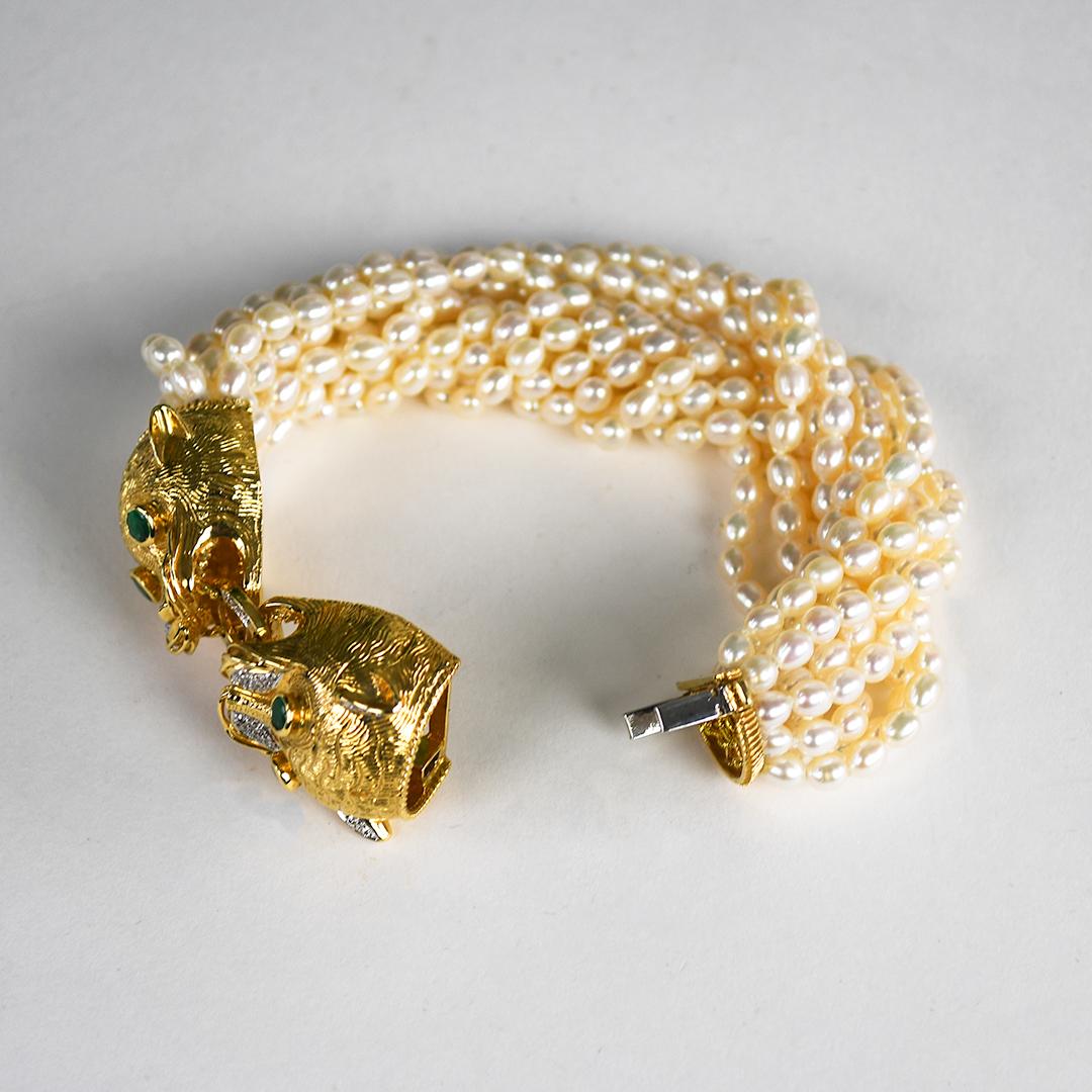 18K Yellow Gold Tiger Freshwater Pearl Bracelet For Sale 1