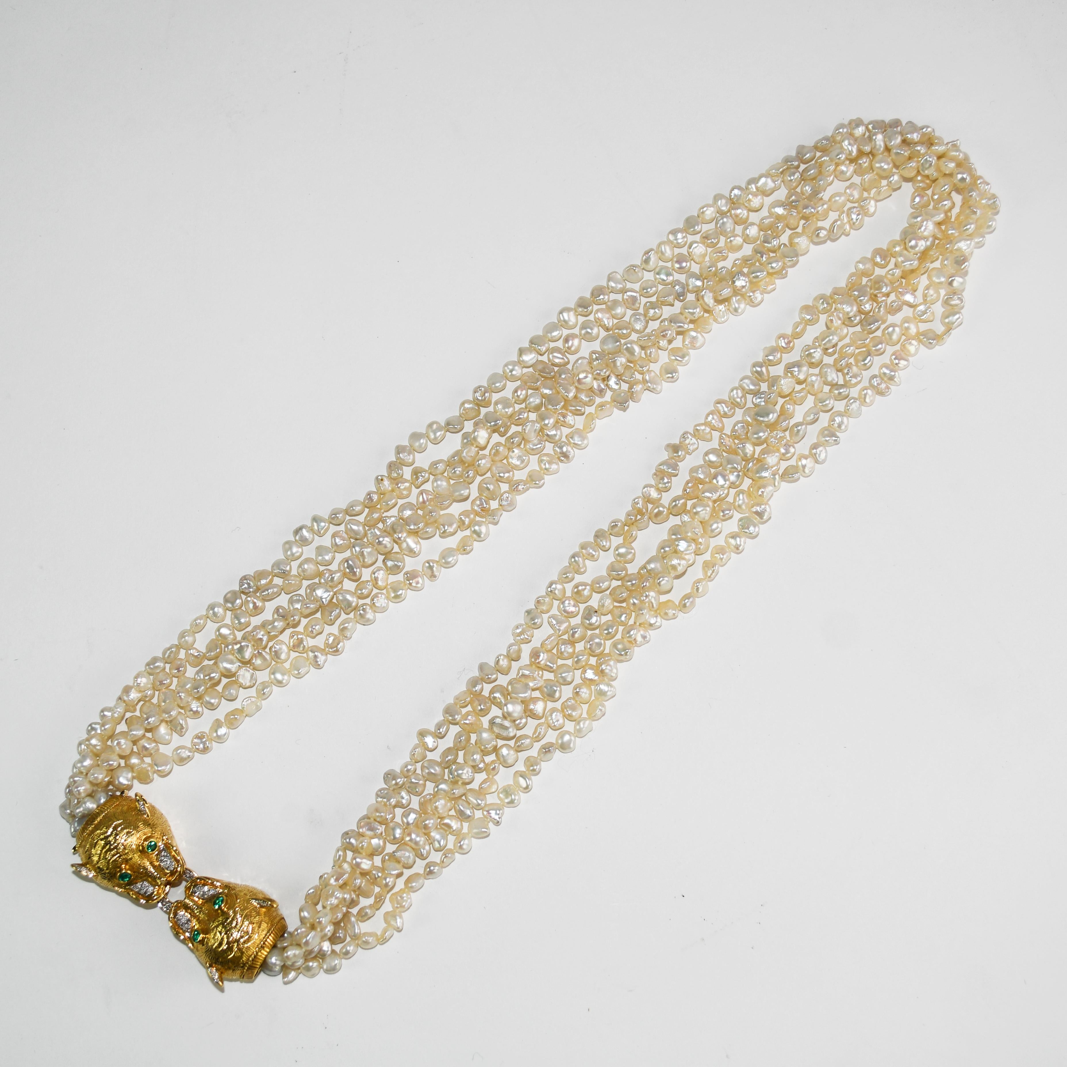 Uncut 18K Yellow Gold Tiger Freshwater Pearl Necklace 159.8g For Sale
