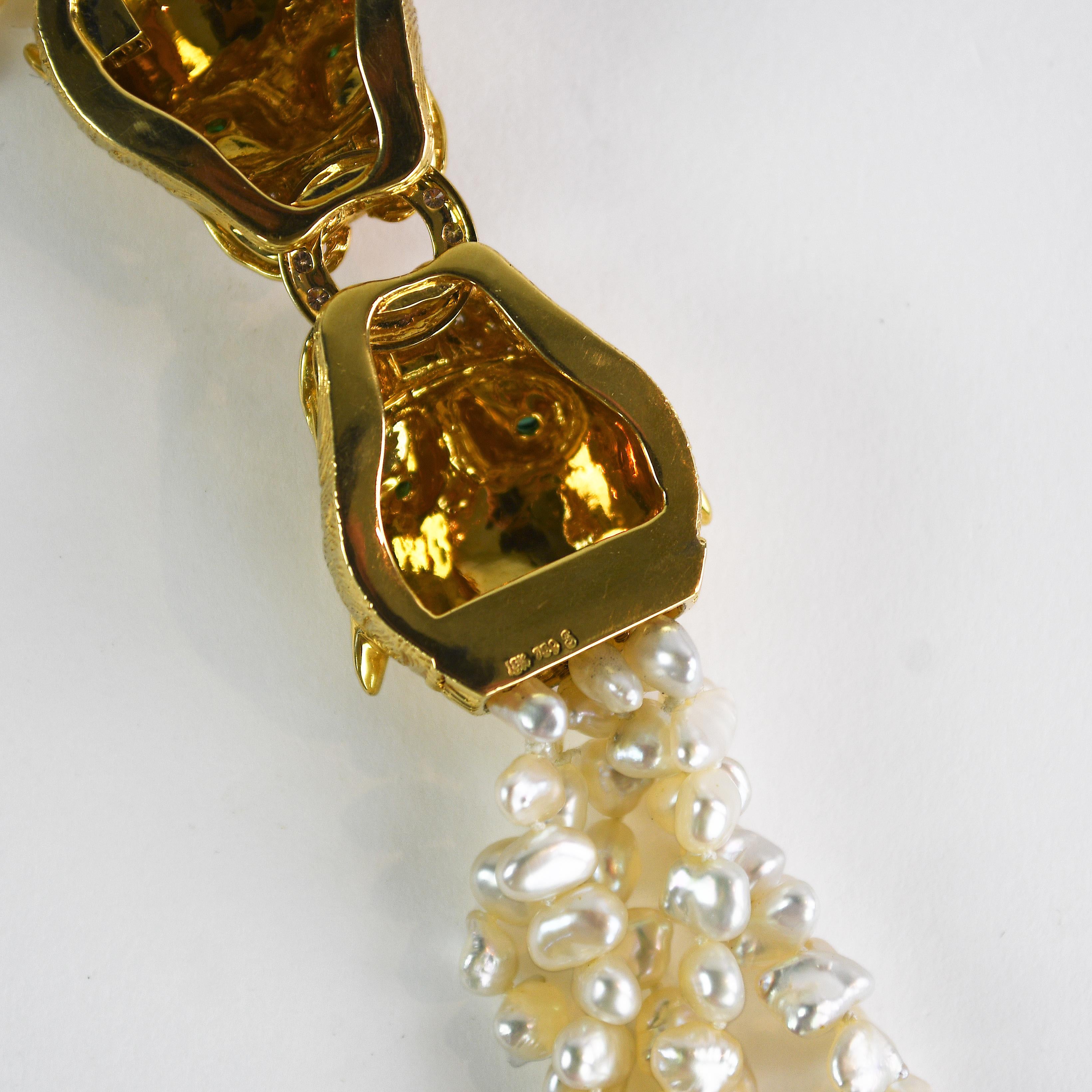 18K Yellow Gold Tiger Freshwater Pearl Necklace 159.8g In Excellent Condition For Sale In Laguna Beach, CA