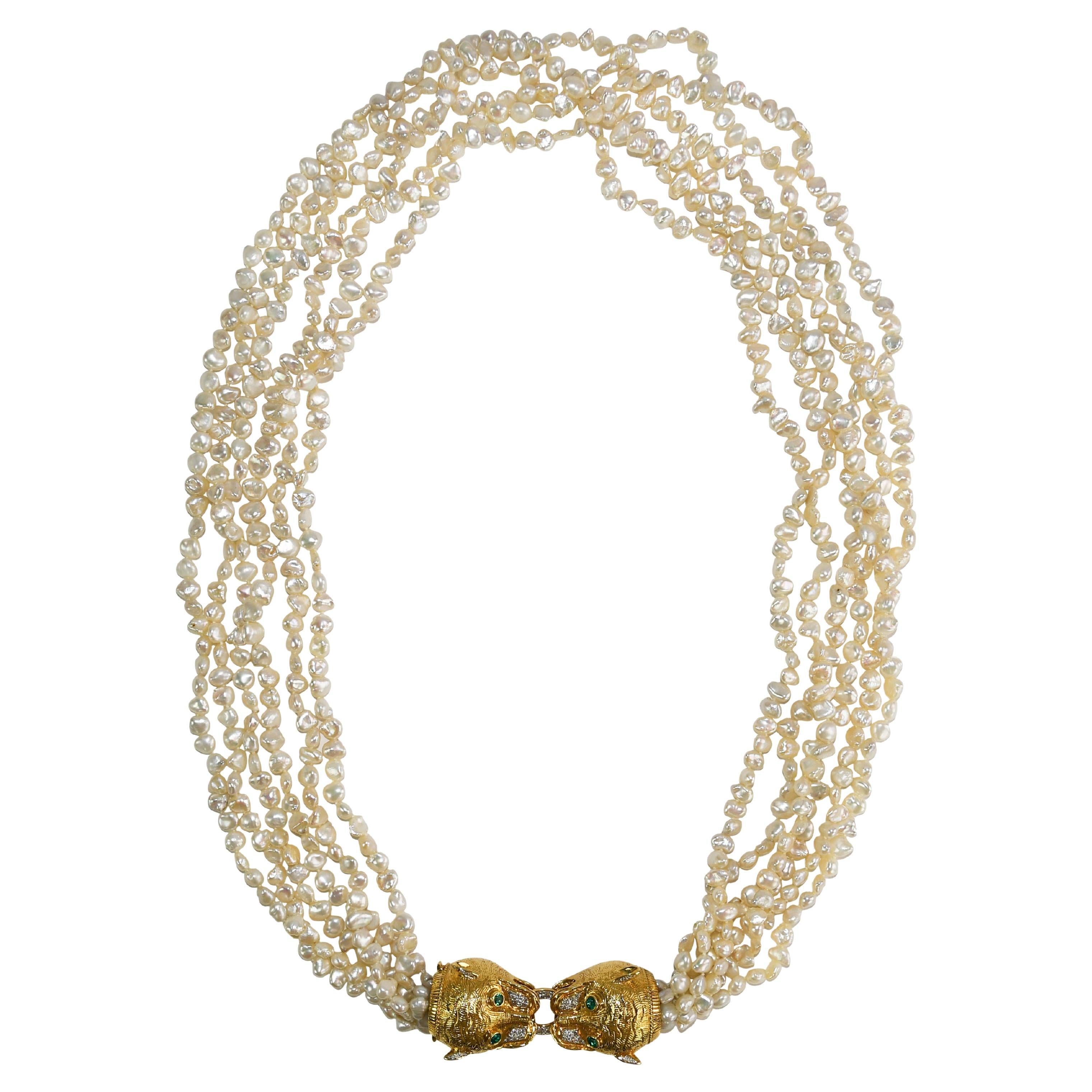 18 Karat Gelbgold Tiger Süßwasserperlen-Halskette 159,8 g