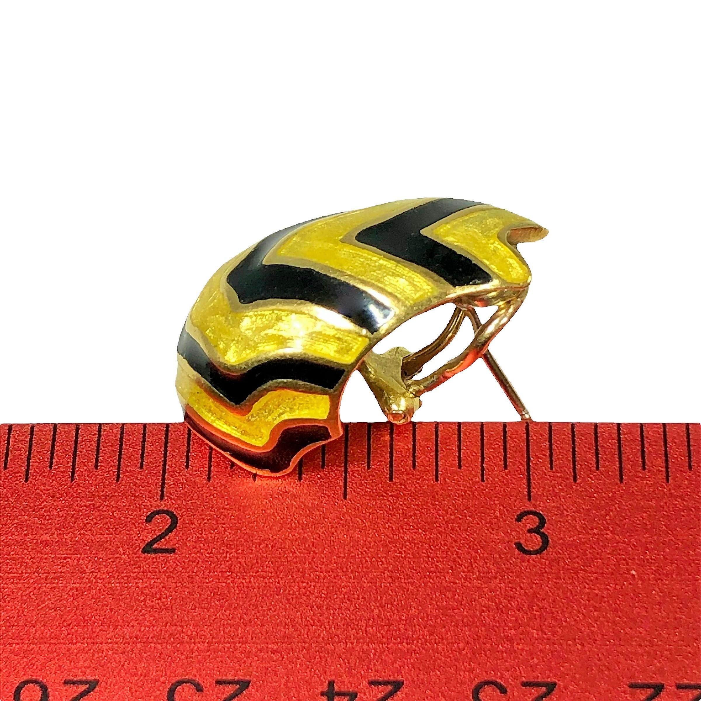 18K Yellow Gold Tiger Stripe Earrings with Black and Gold Enamel Stripes For Sale 2