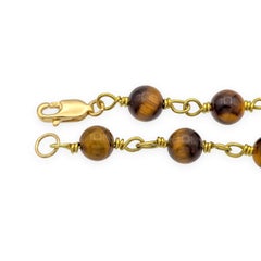 Bracciale con perline con occhio di tigre in oro giallo 18 carati, lunghezza 7 pollici