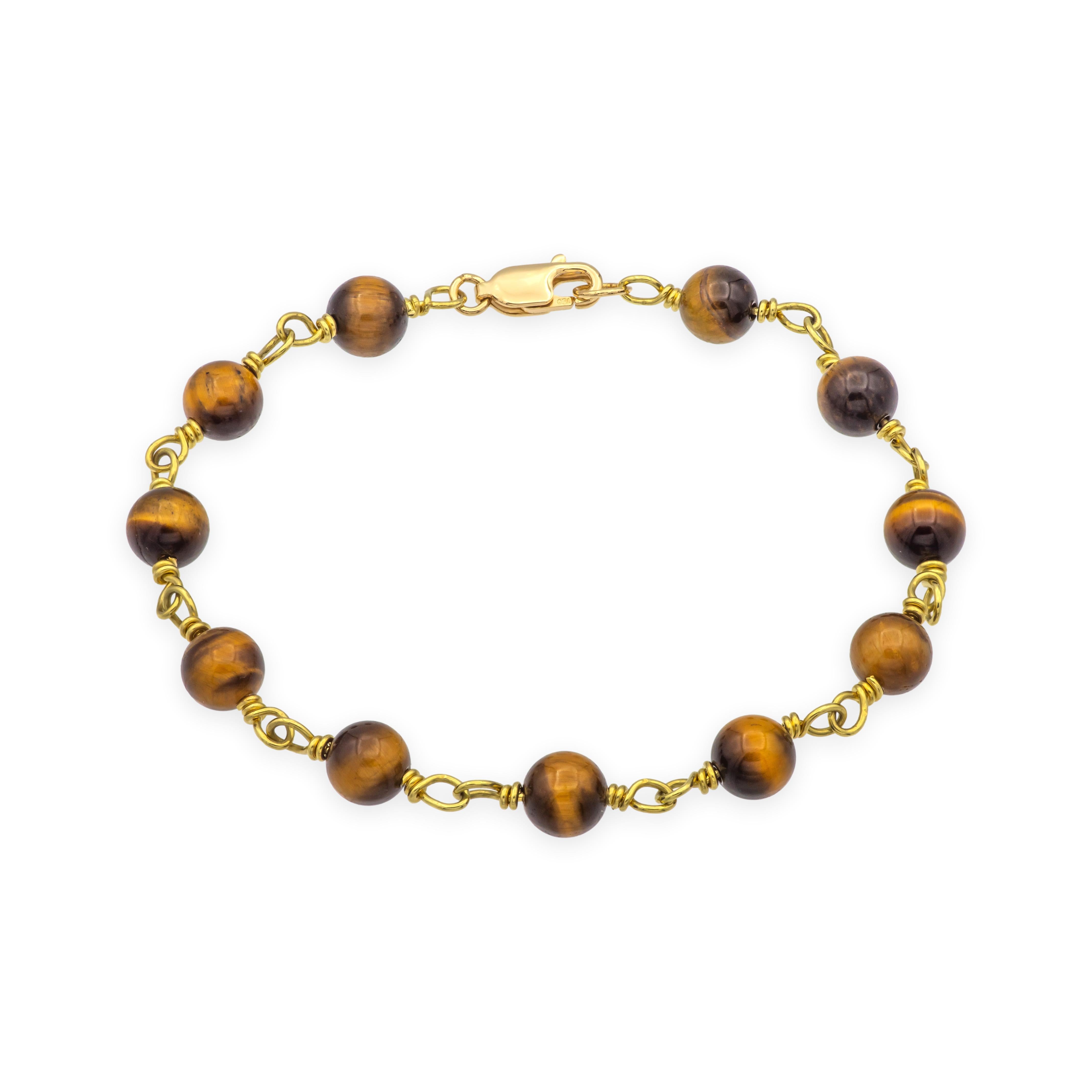 Bracelet en or jaune 18K Oeil de tigre, 7" de long