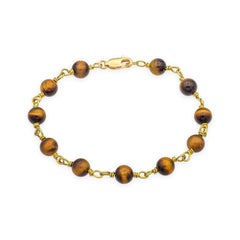 Bracciale con perline con occhio di tigre in oro giallo 18 carati, lunghezza 7 pollici