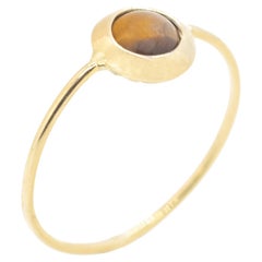 18k Yellow Gold Tiger's Eye Cabochon Boho Chic Stackable Cool Ring Intini Jewels