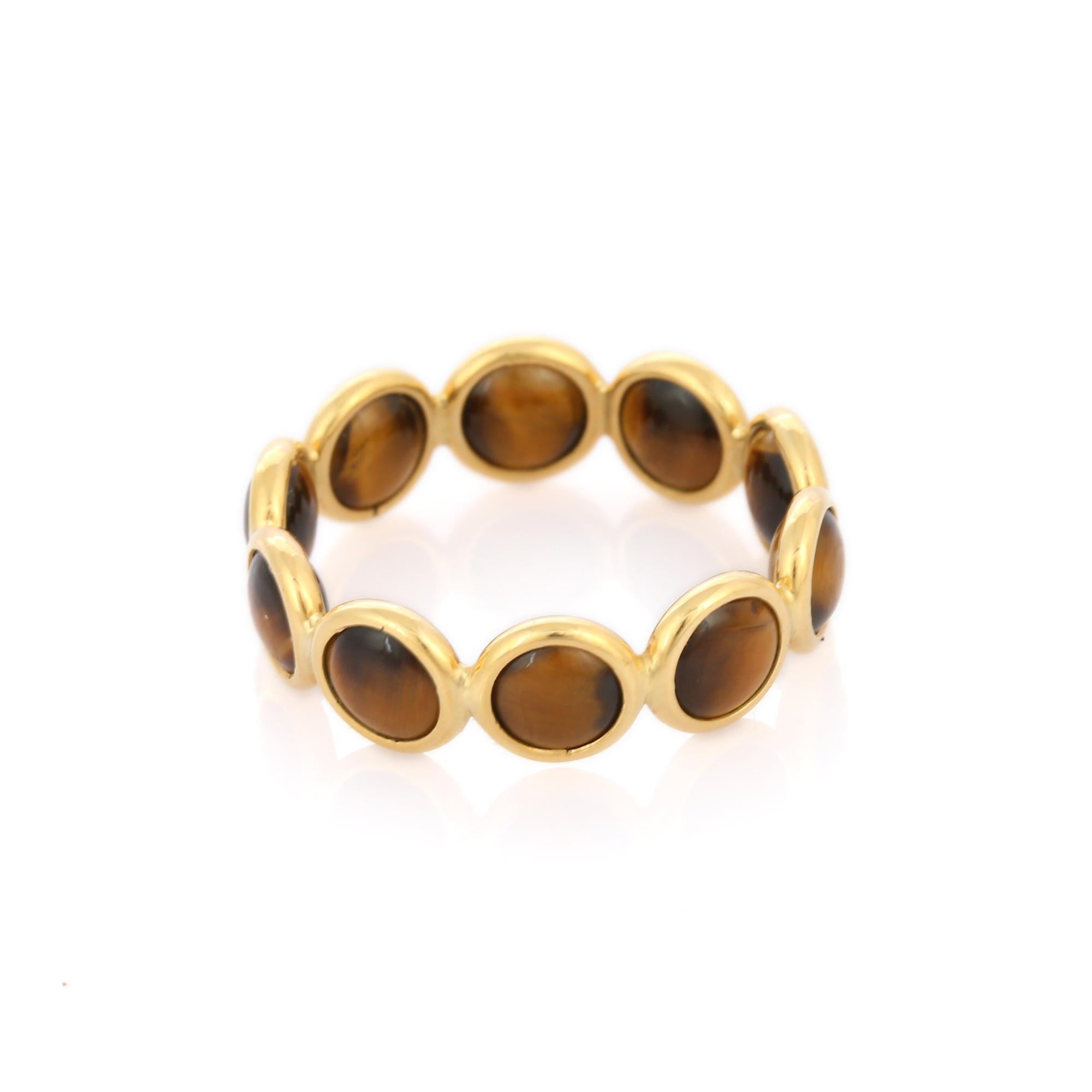 Im Angebot: 18 Karat massives Gelbgold Tigerauge Eternity-Ring, stapelbarer Ring () 2