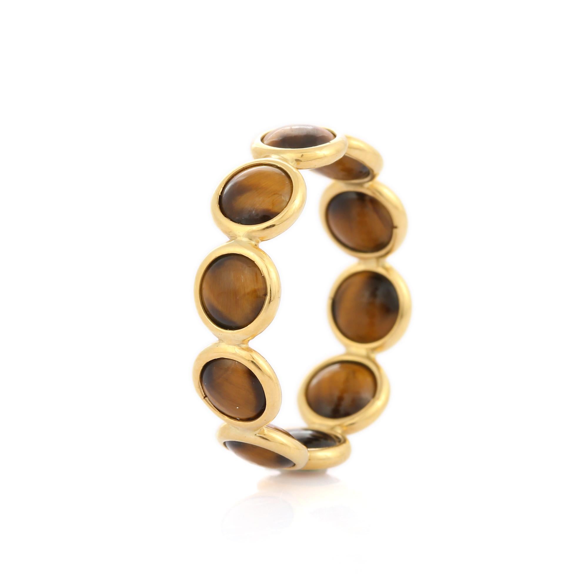 For Sale:  18k Solid Yellow Gold Tiger's Eye Eternity Band, Stackable Band Ring 3