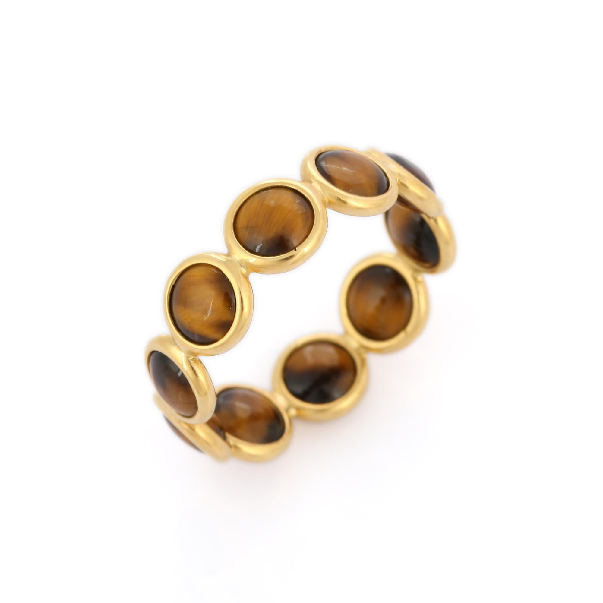 For Sale:  18k Solid Yellow Gold Tiger's Eye Eternity Band, Stackable Band Ring 4