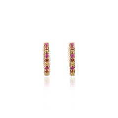 18k Yellow Gold Tiny Multi Sapphire Everyday Huggie Hoop Earrings Gift for Her