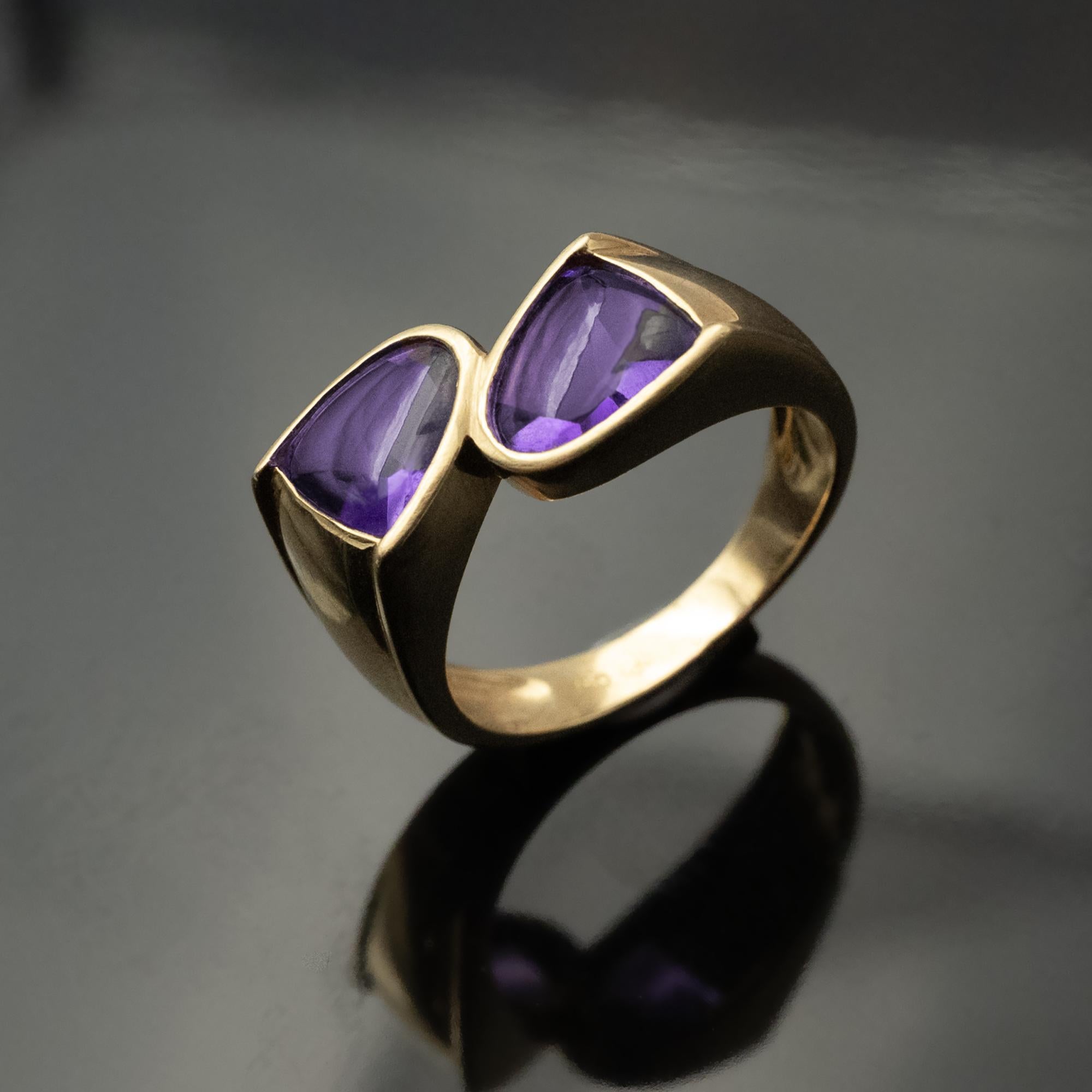 Contemporain Bague Toi et Moi en or jaune 18K avec améthyste en vente