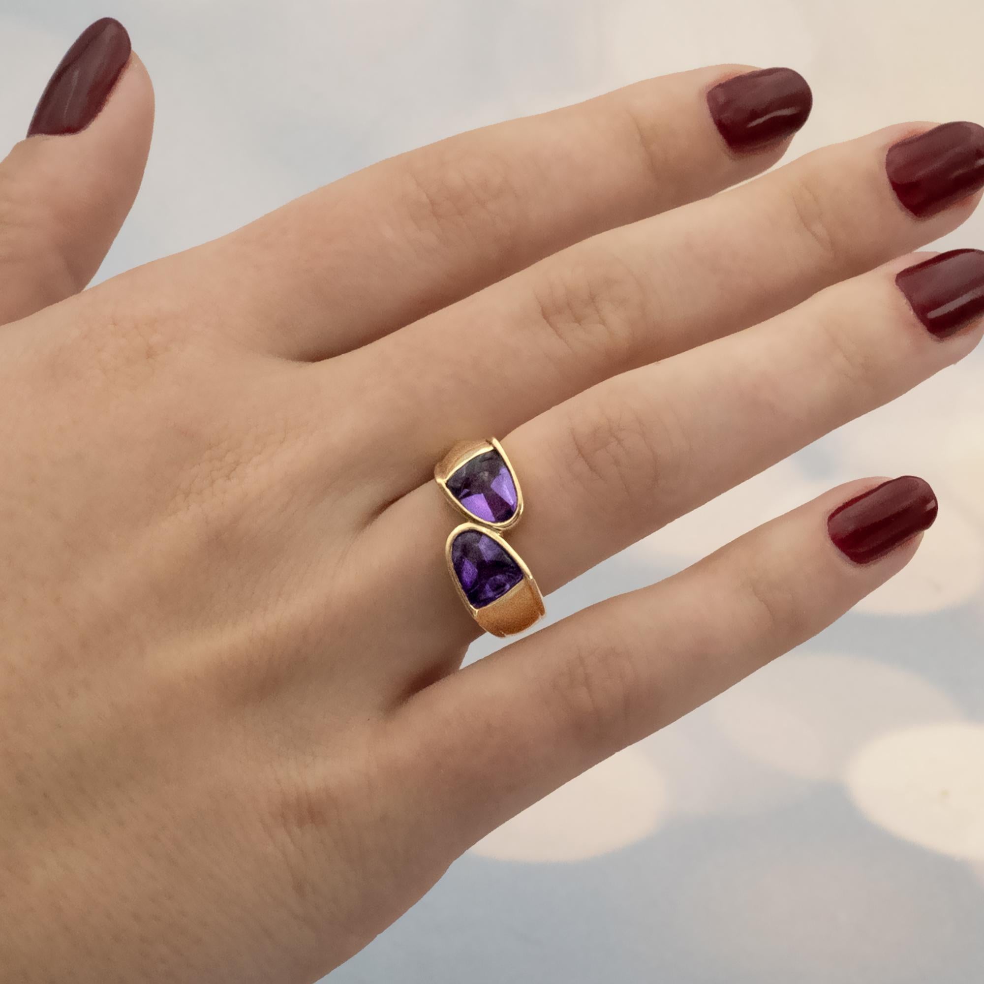 Bague Toi et Moi en or jaune 18K avec améthyste Pour femmes en vente