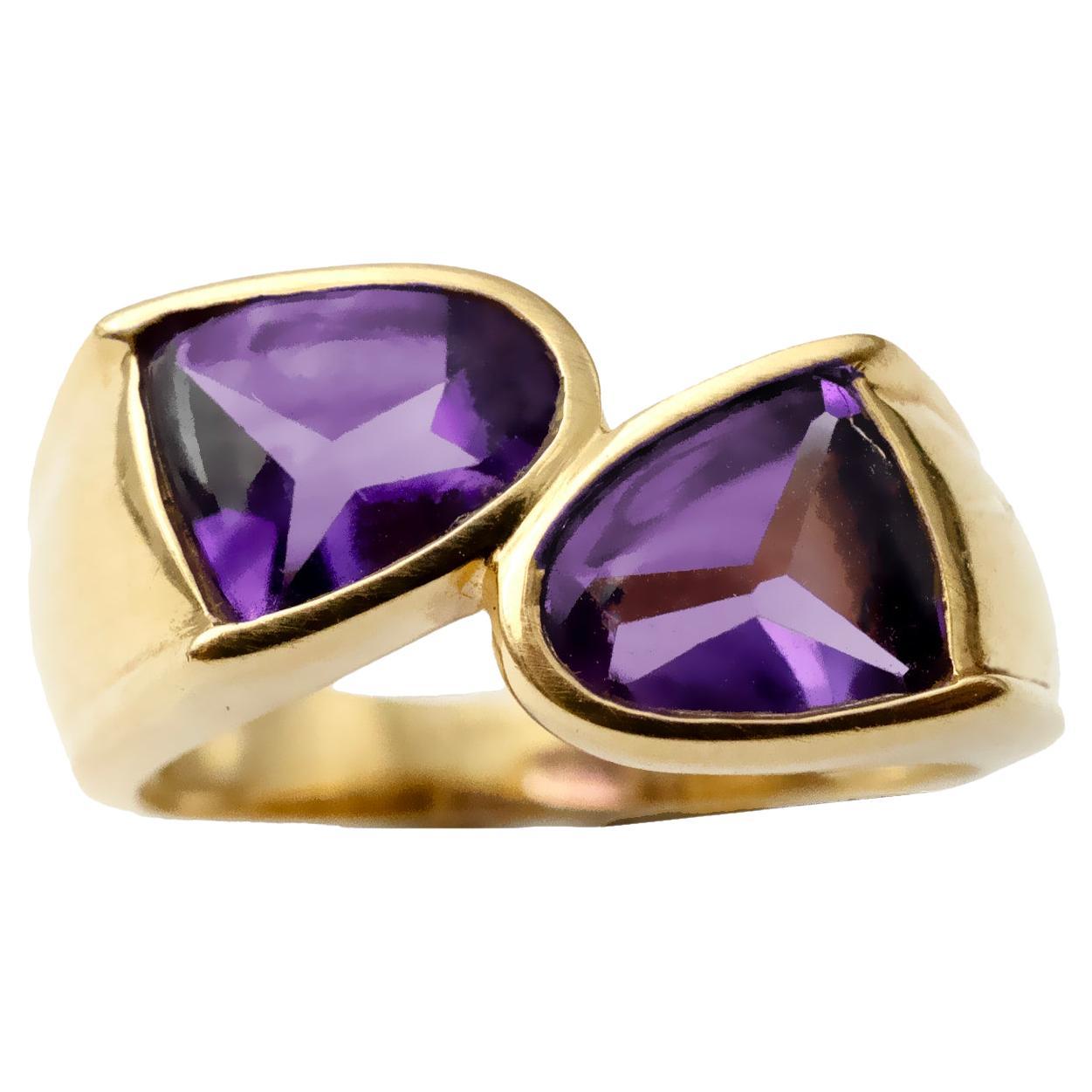 Bague Toi et Moi en or jaune 18K avec améthyste en vente