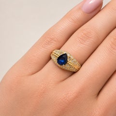 18k Yellow Gold Top Quality True Royal Blue Pear Sapphire Pave Diamond Ring
