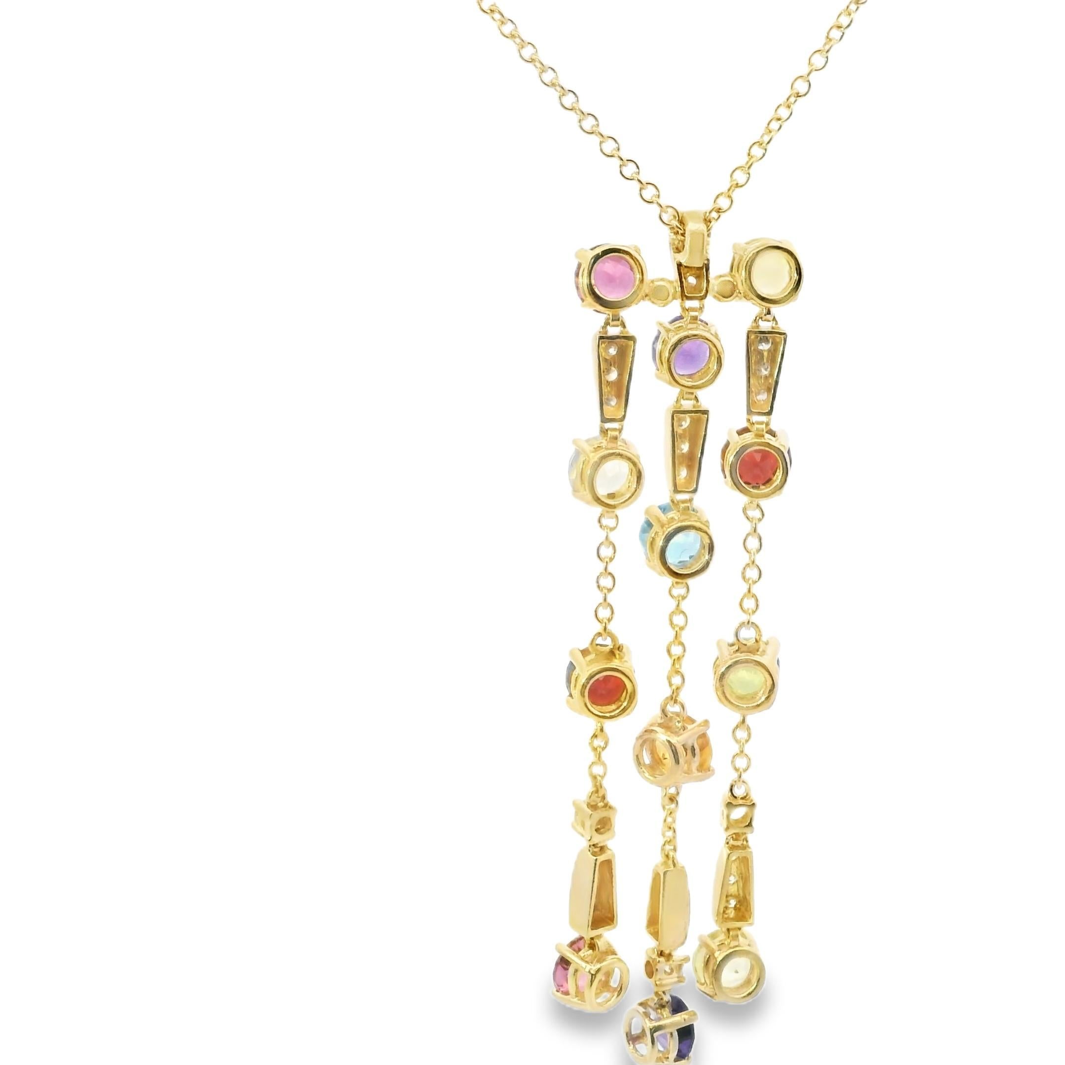 Moderno 18K Yellow Gold Topaz Amethyst Citrine Peridot Diamond Dangle Pendant in vendita
