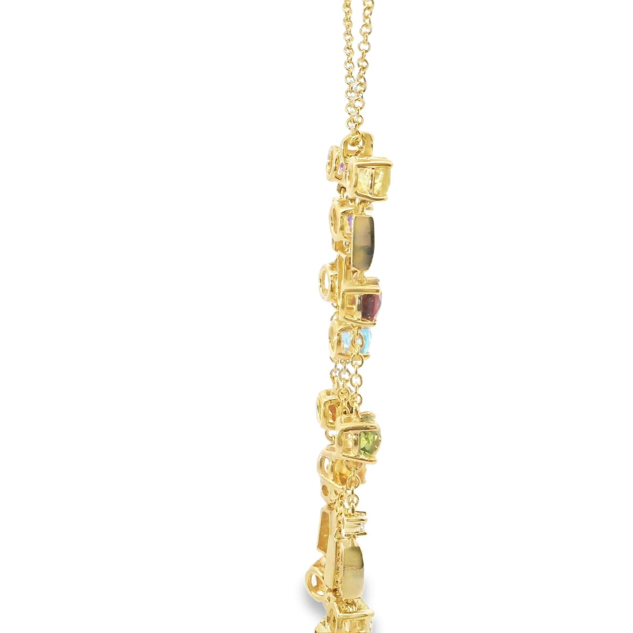 Taglio rotondo 18K Yellow Gold Topaz Amethyst Citrine Peridot Diamond Dangle Pendant in vendita