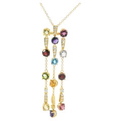 18K Yellow Gold Topaz Amethyst Citrine Peridot Diamond Dangle Pendant