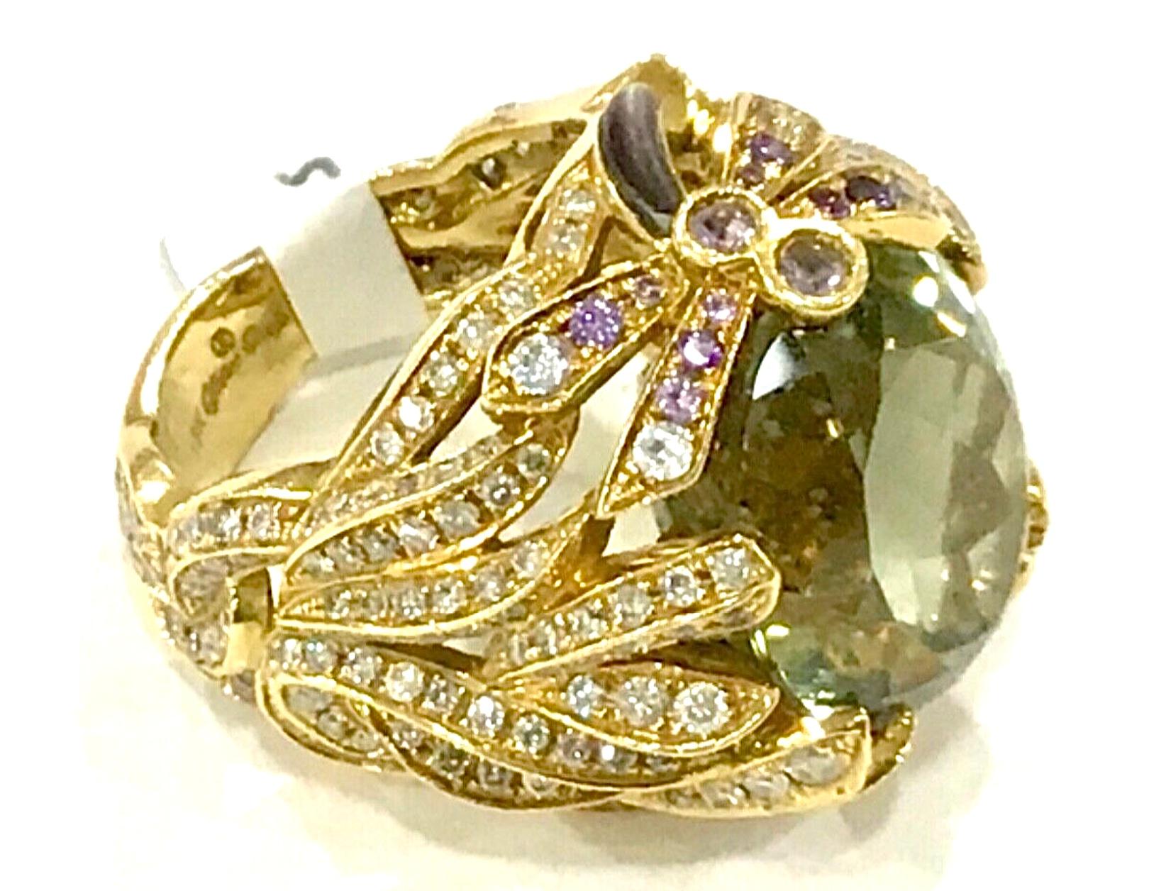 Oval Cut 18k Yellow Gold Topaz and Diamond Ring