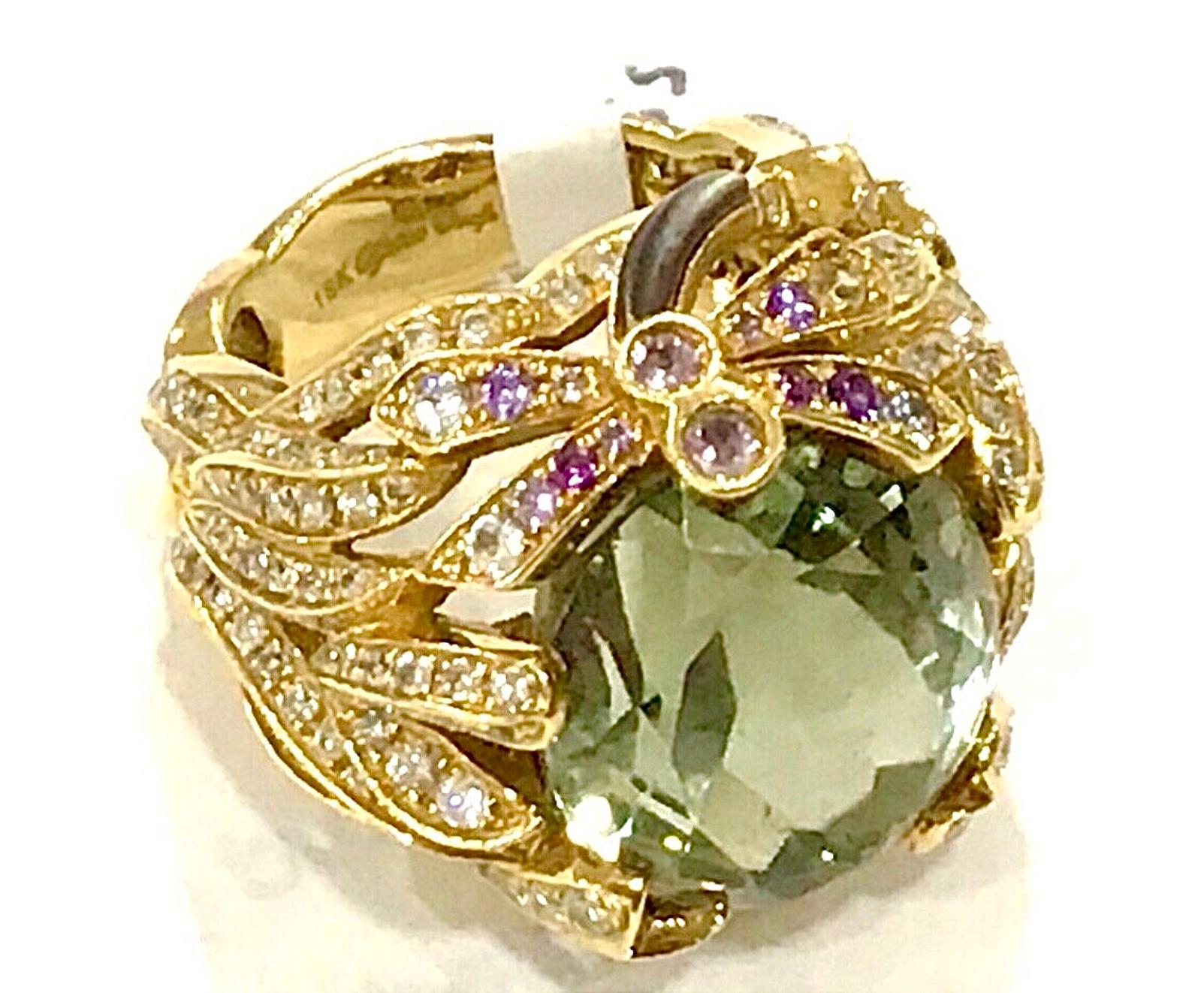 18k Yellow Gold Topaz and Diamond Ring In Excellent Condition In Bradenton, FL