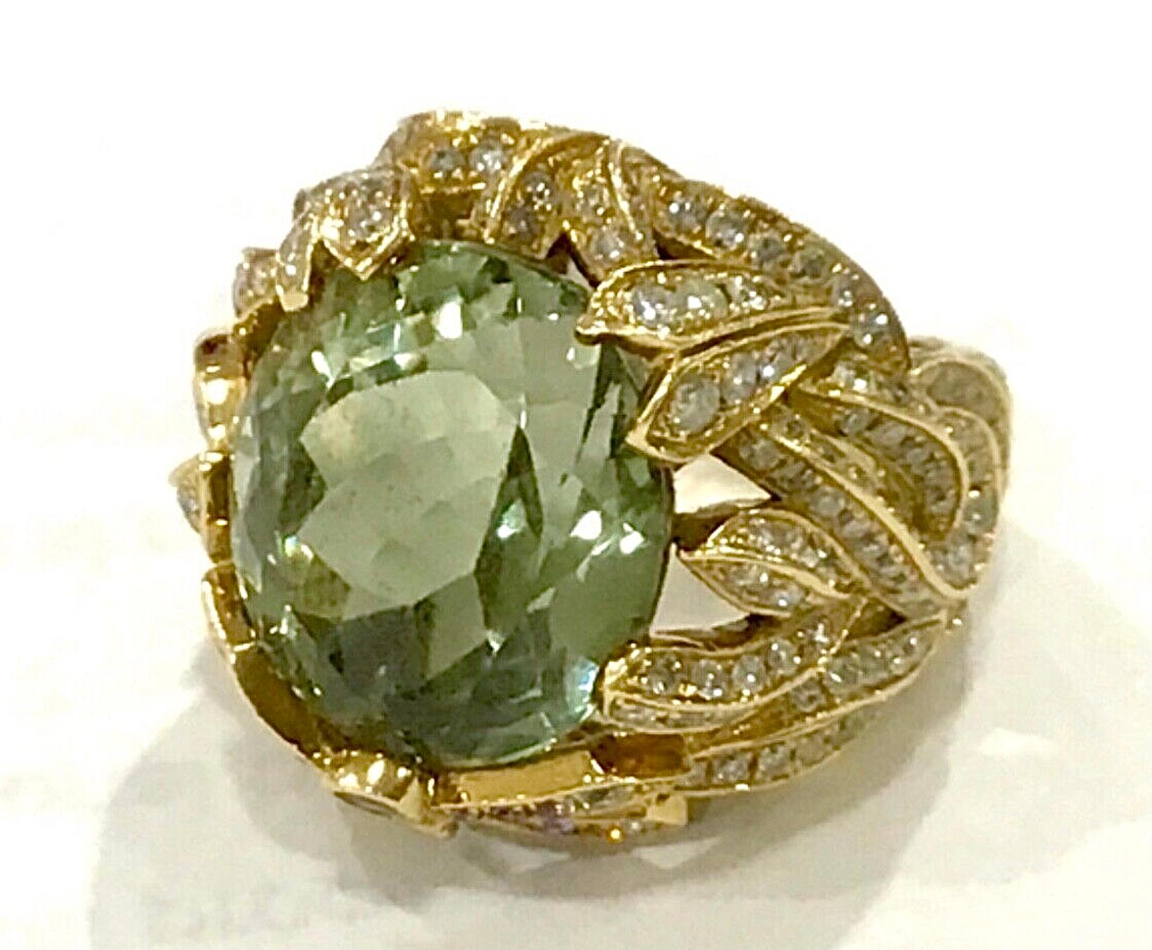 Women's 18k Yellow Gold Topaz and Diamond Ring