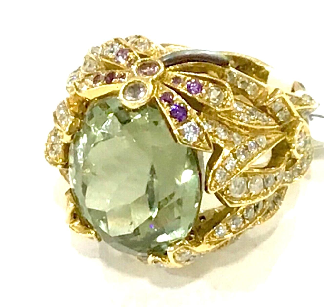 18k Yellow Gold Topaz and Diamond Ring 1